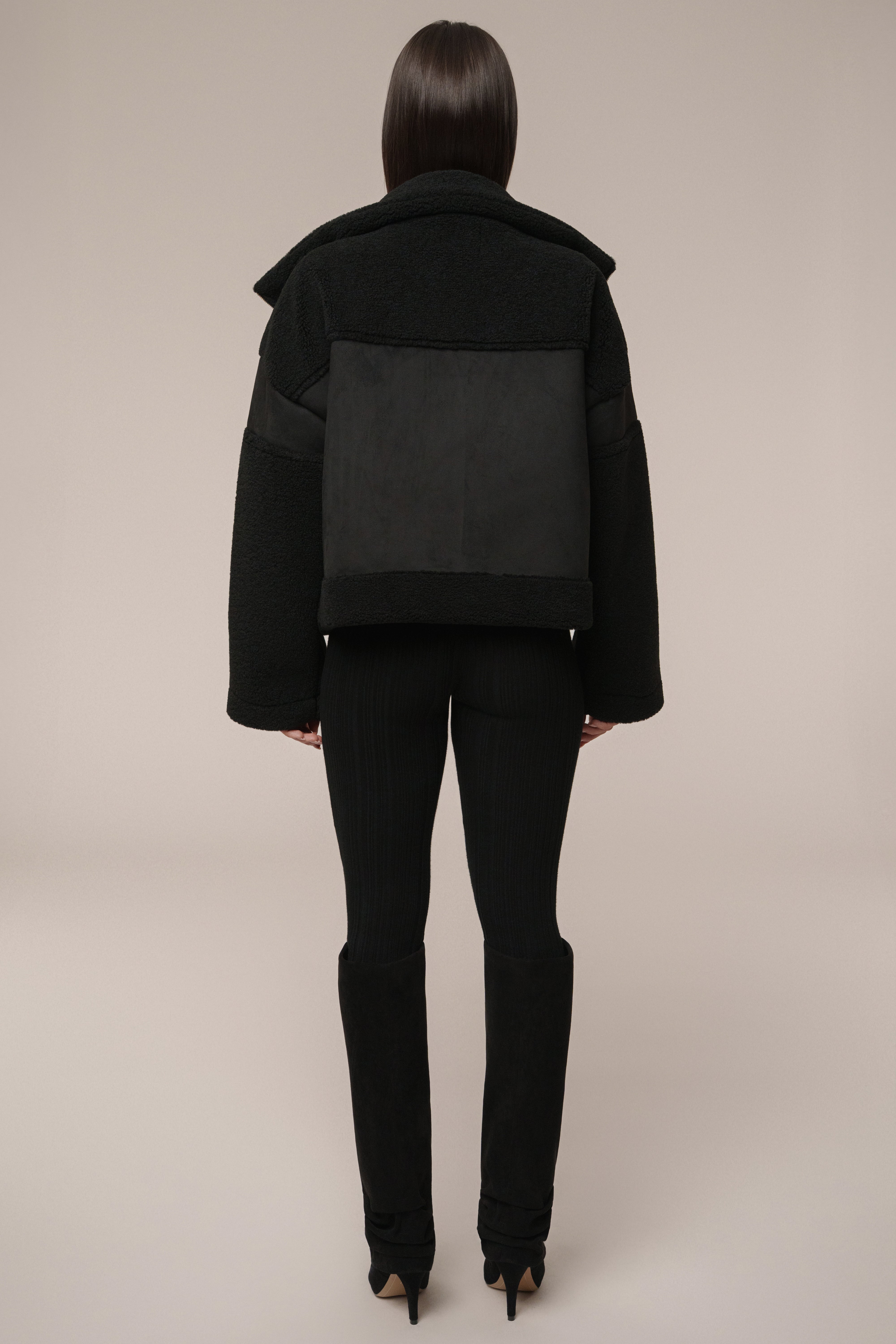 Black Suede And Sherpa Jacket - JLUXLABEL