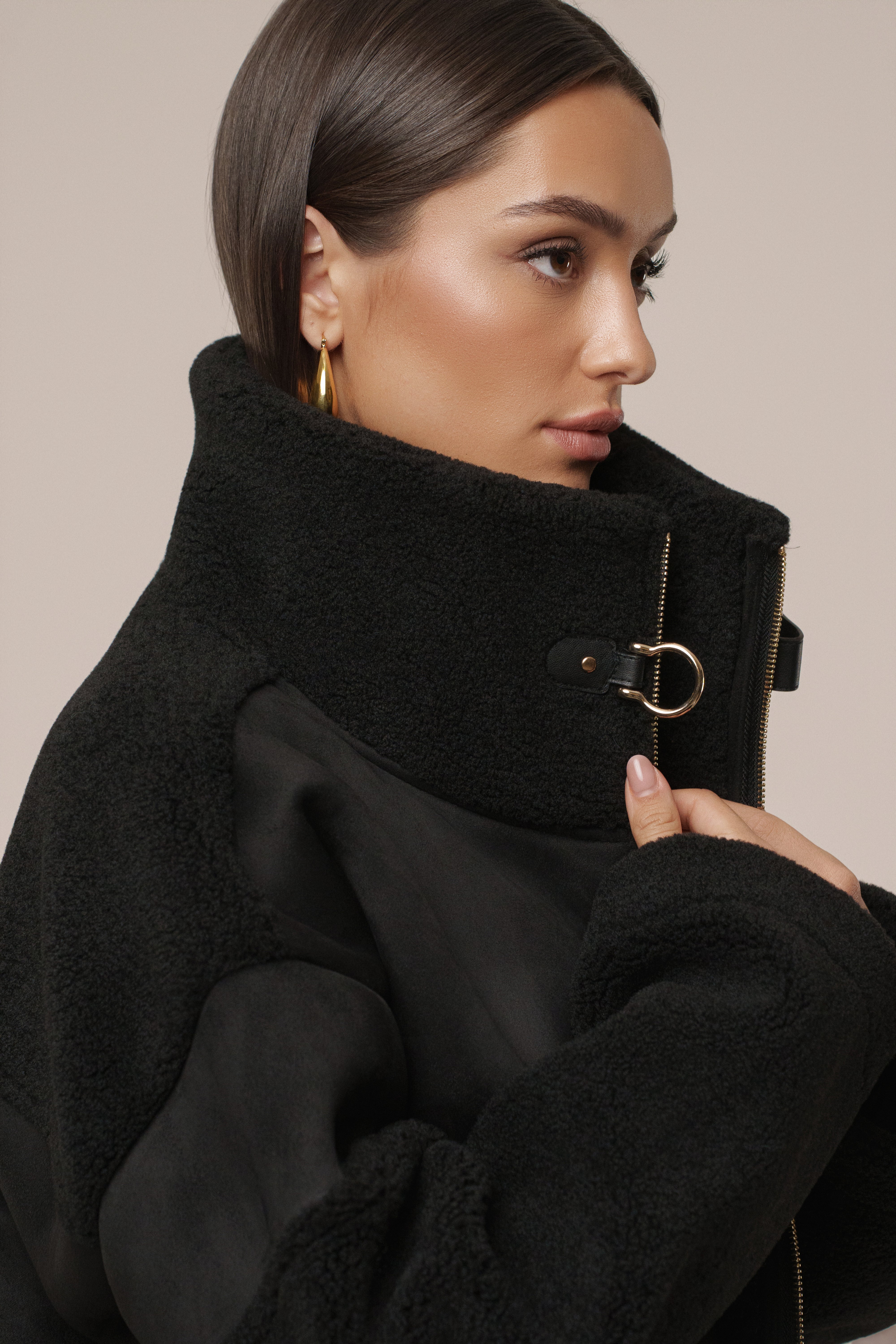 Black Suede And Sherpa Jacket - JLUXLABEL