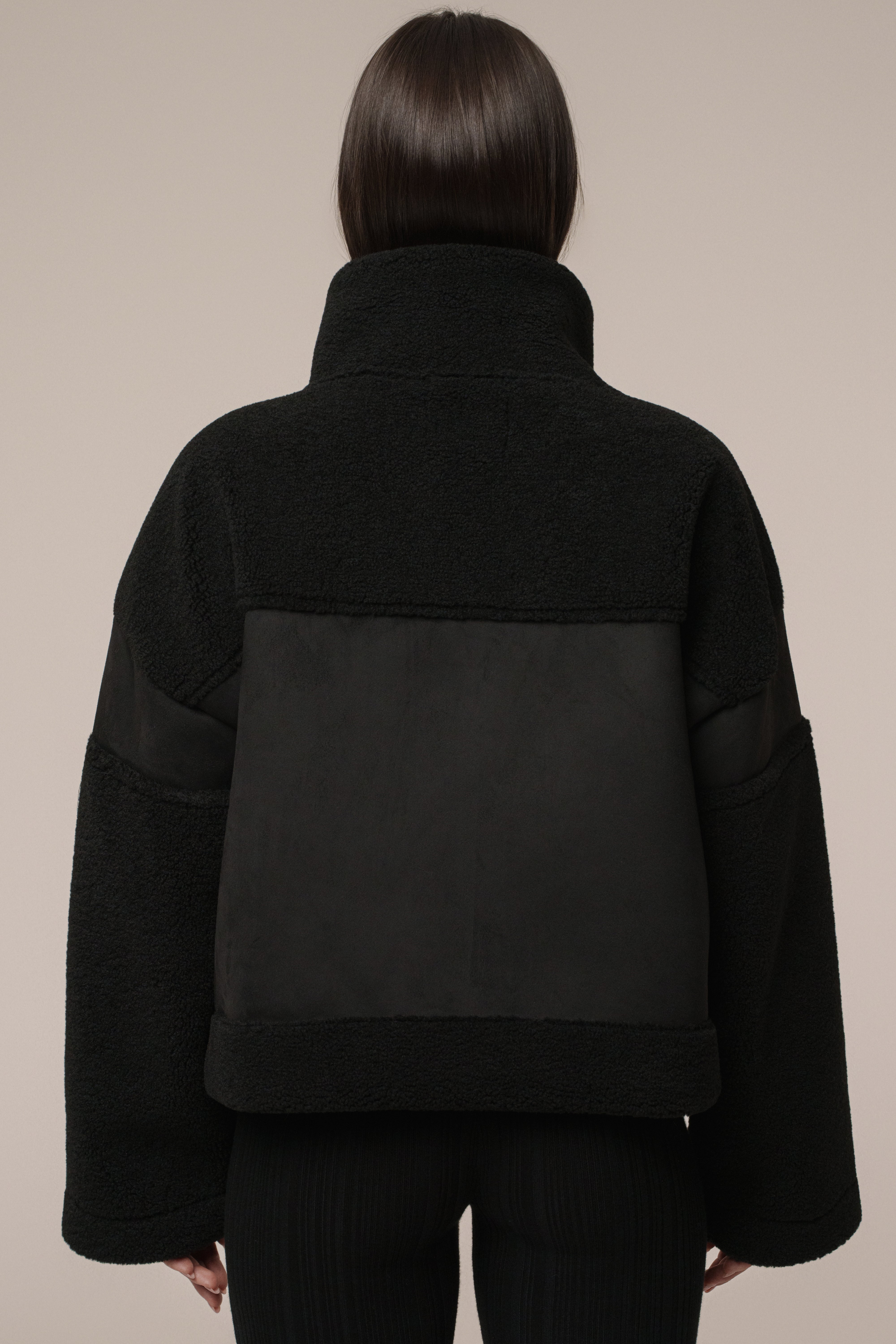 Black Suede And Sherpa Jacket - JLUXLABEL