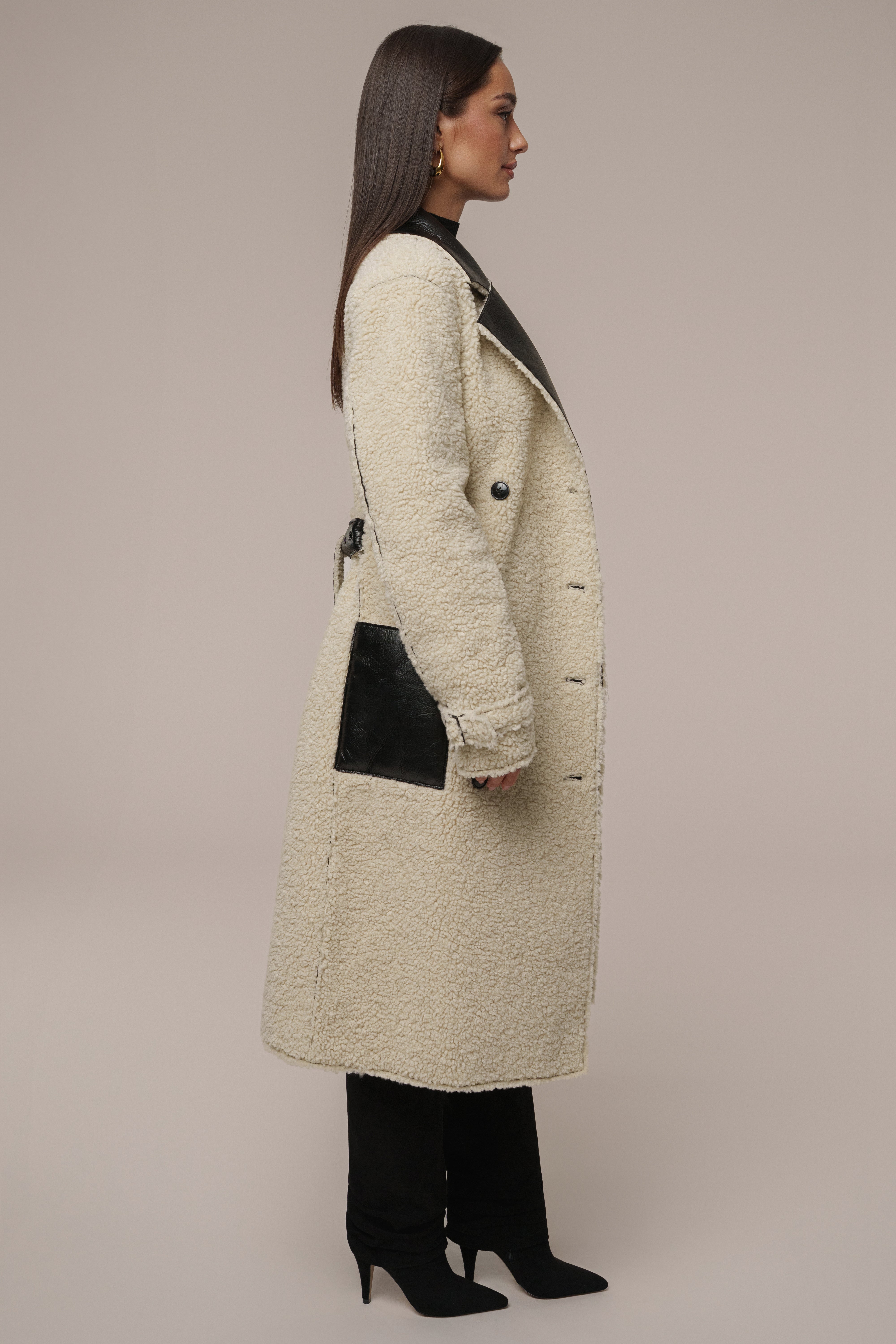 Black/Ivory Sherpa And Faux Leather Coat - JLUXLABEL