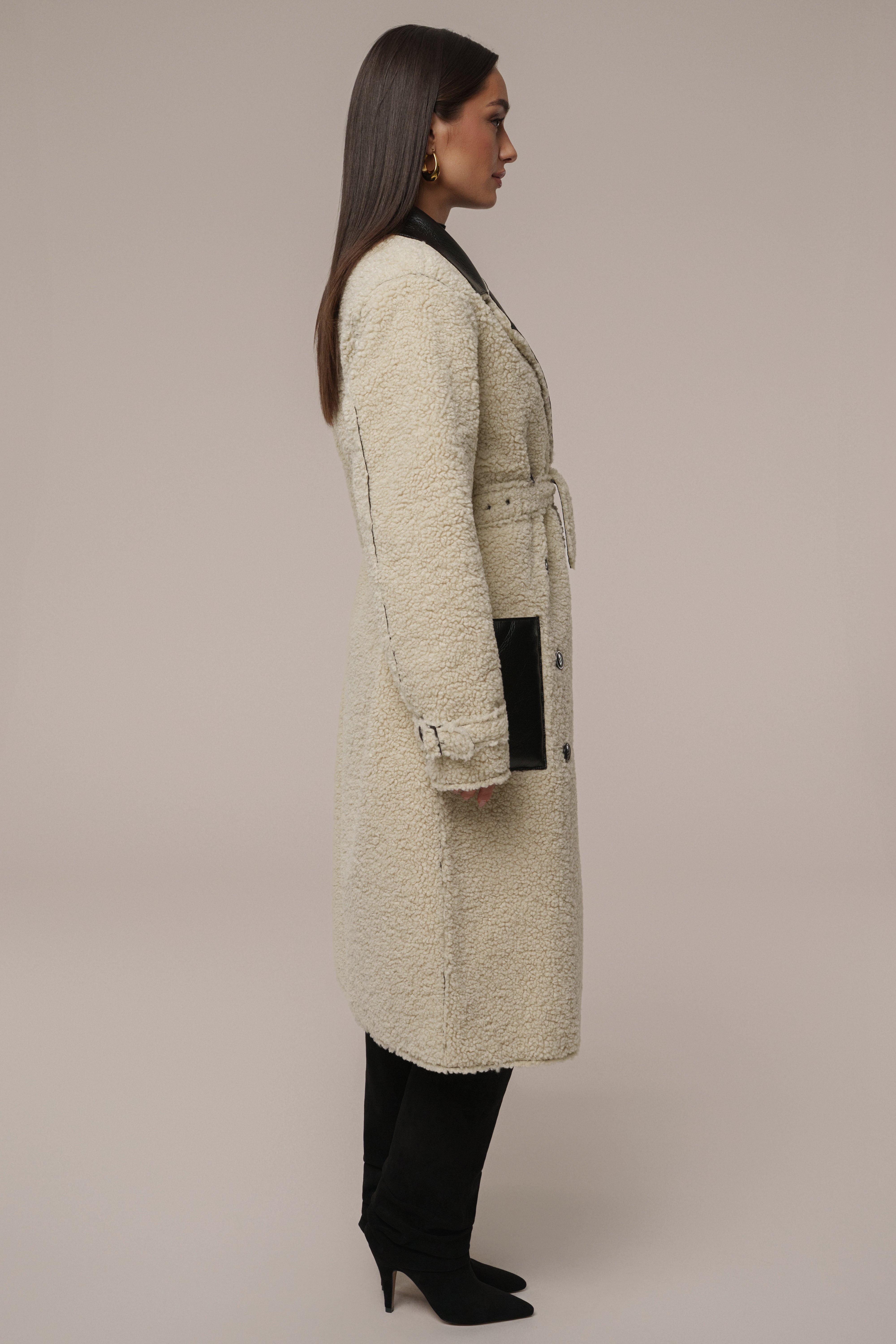 Black/Ivory Sherpa And Faux Leather Coat - JLUXLABEL