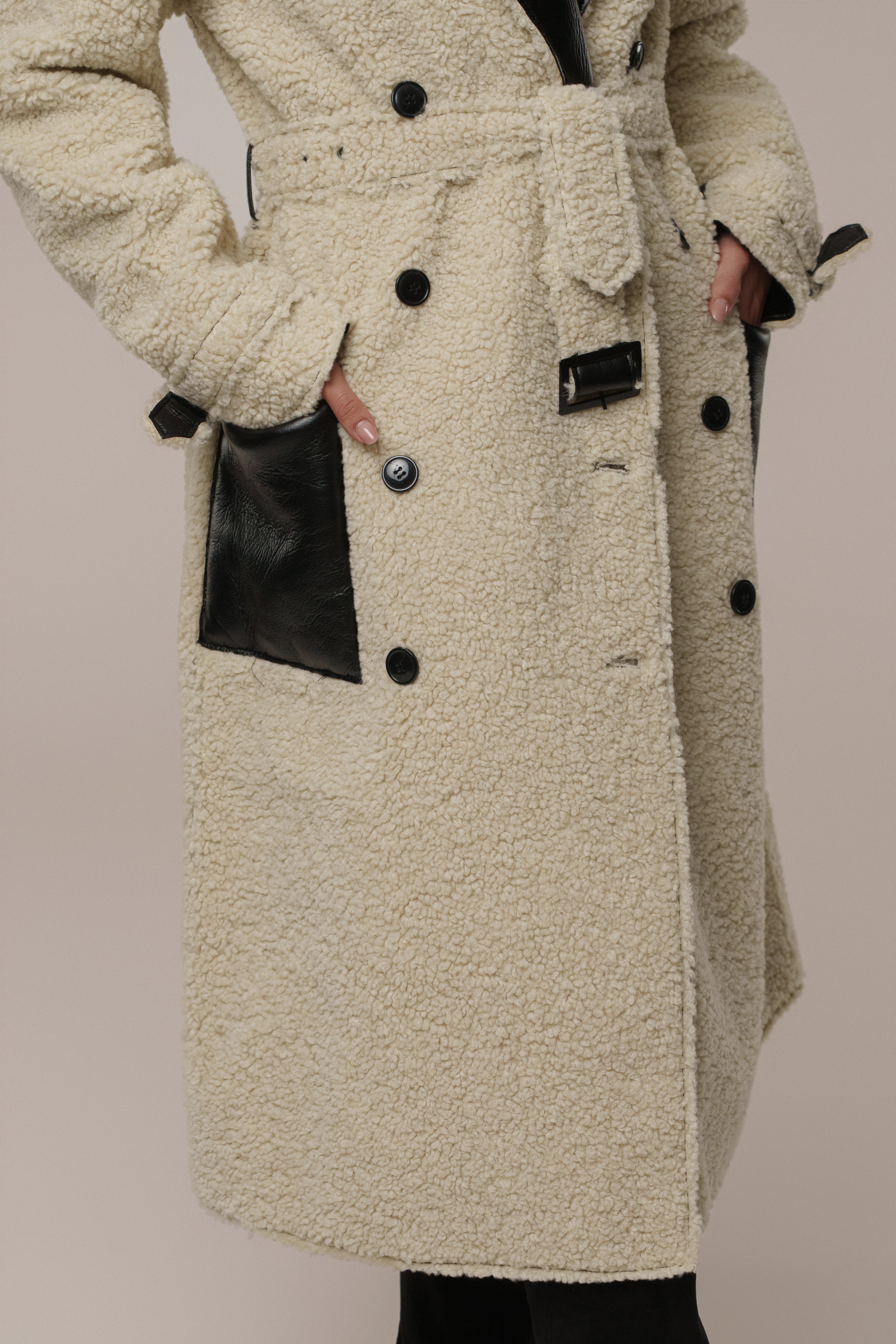 Black/Ivory Sherpa And Faux Leather Coat - JLUXLABEL