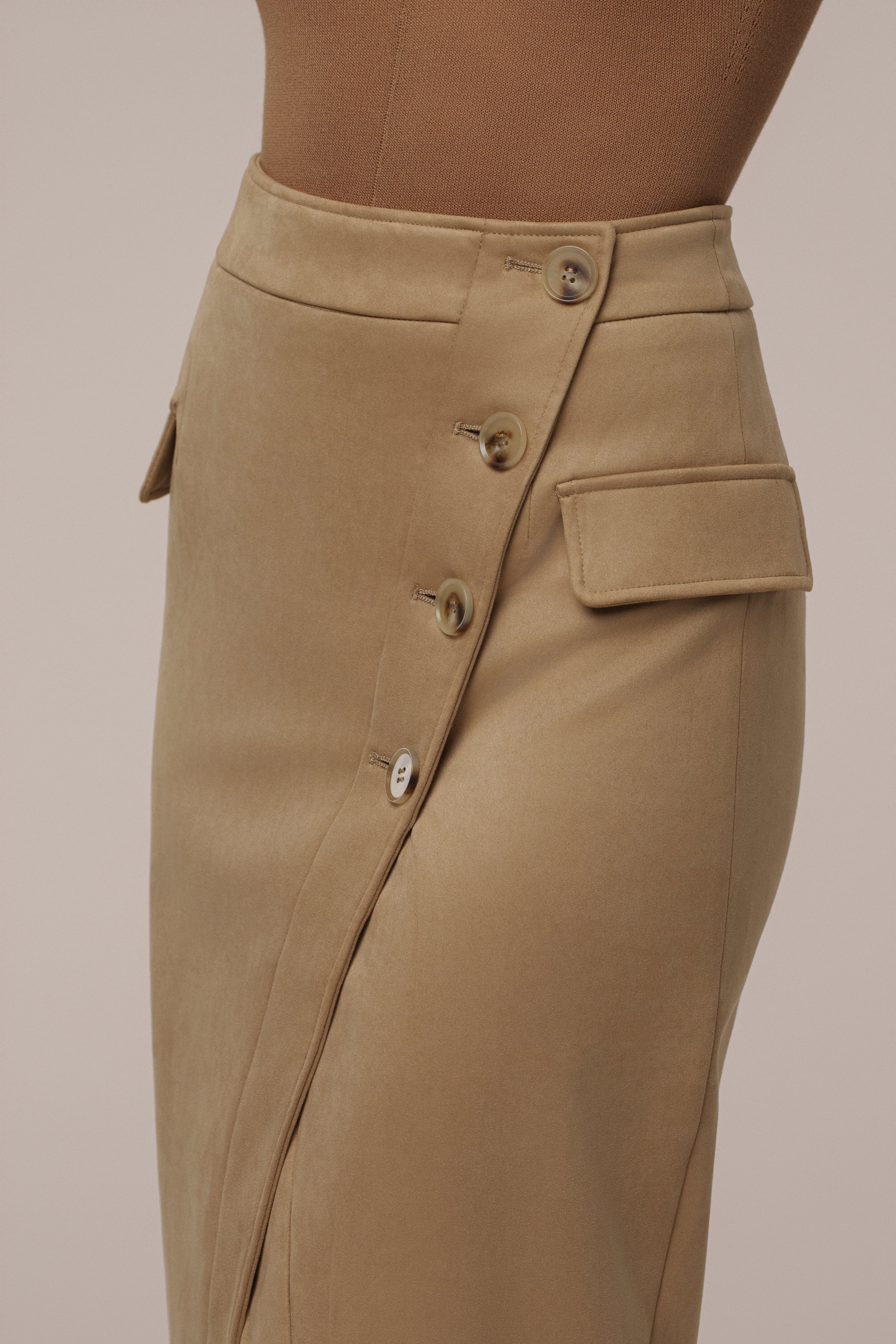 Beige Audrey Suede Midi Skirt - JLUXLABEL