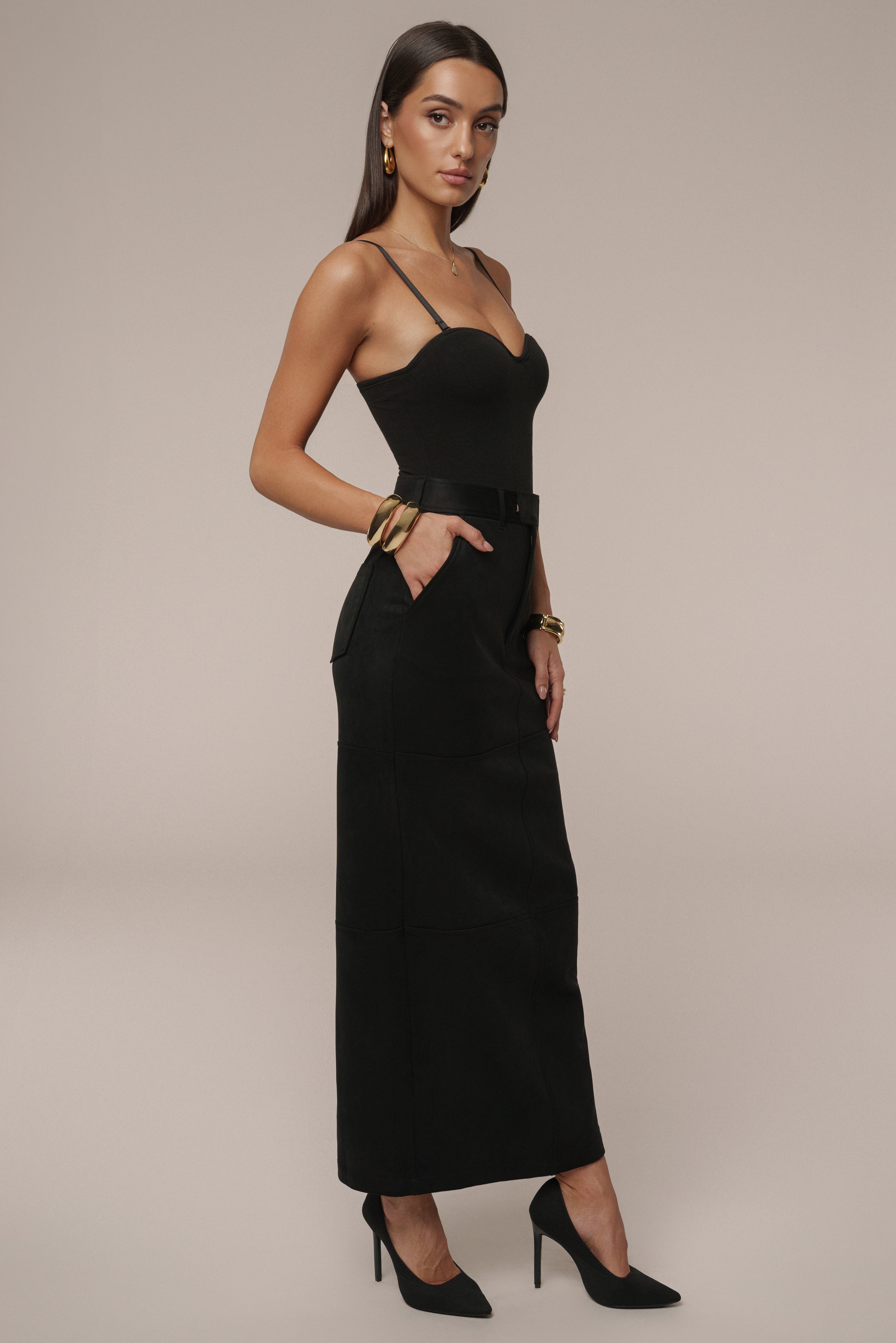 Black Joy Suede Maxi Skirt - JLUXLABEL