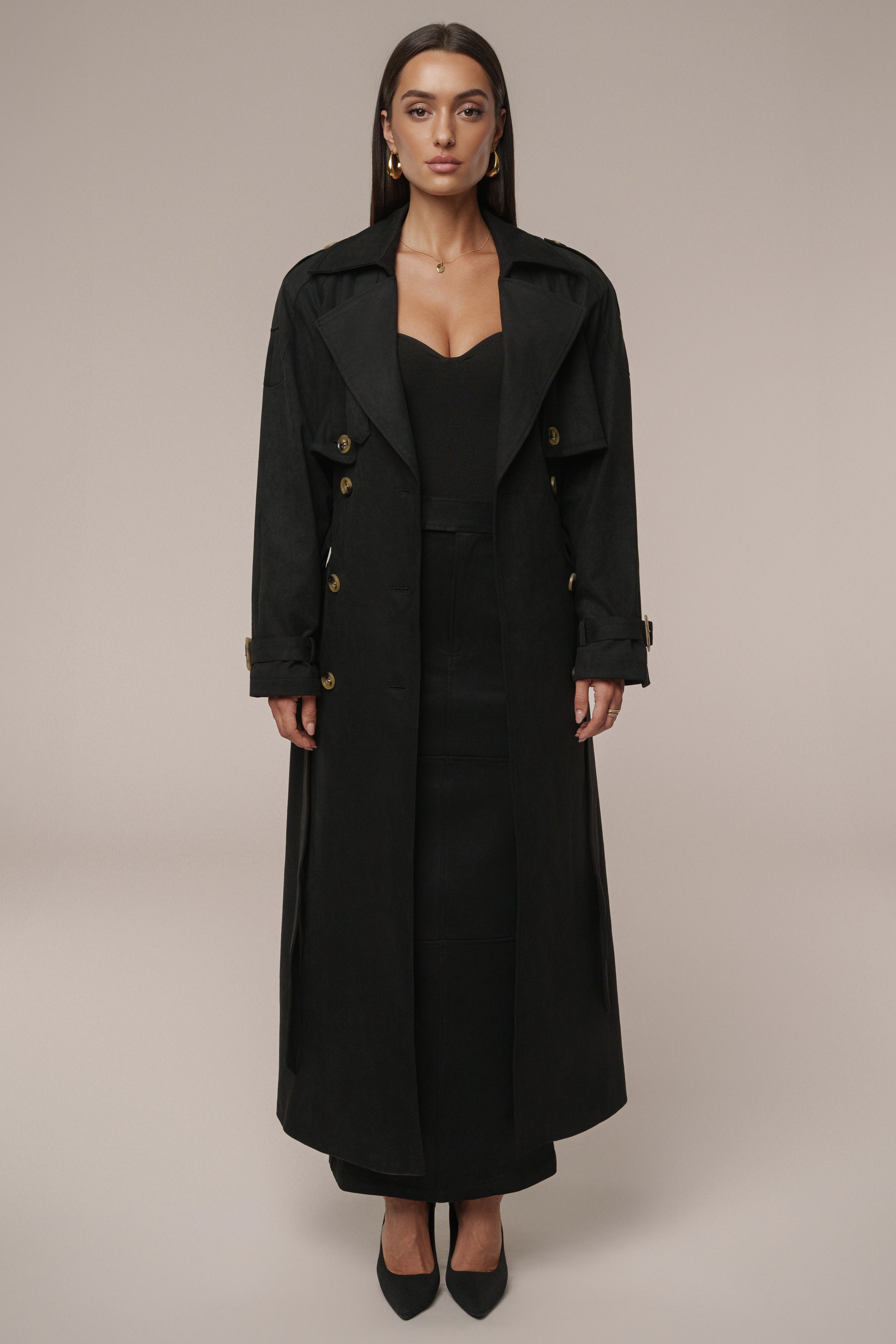 Black Elite Suede Coat - JLUXLABEL