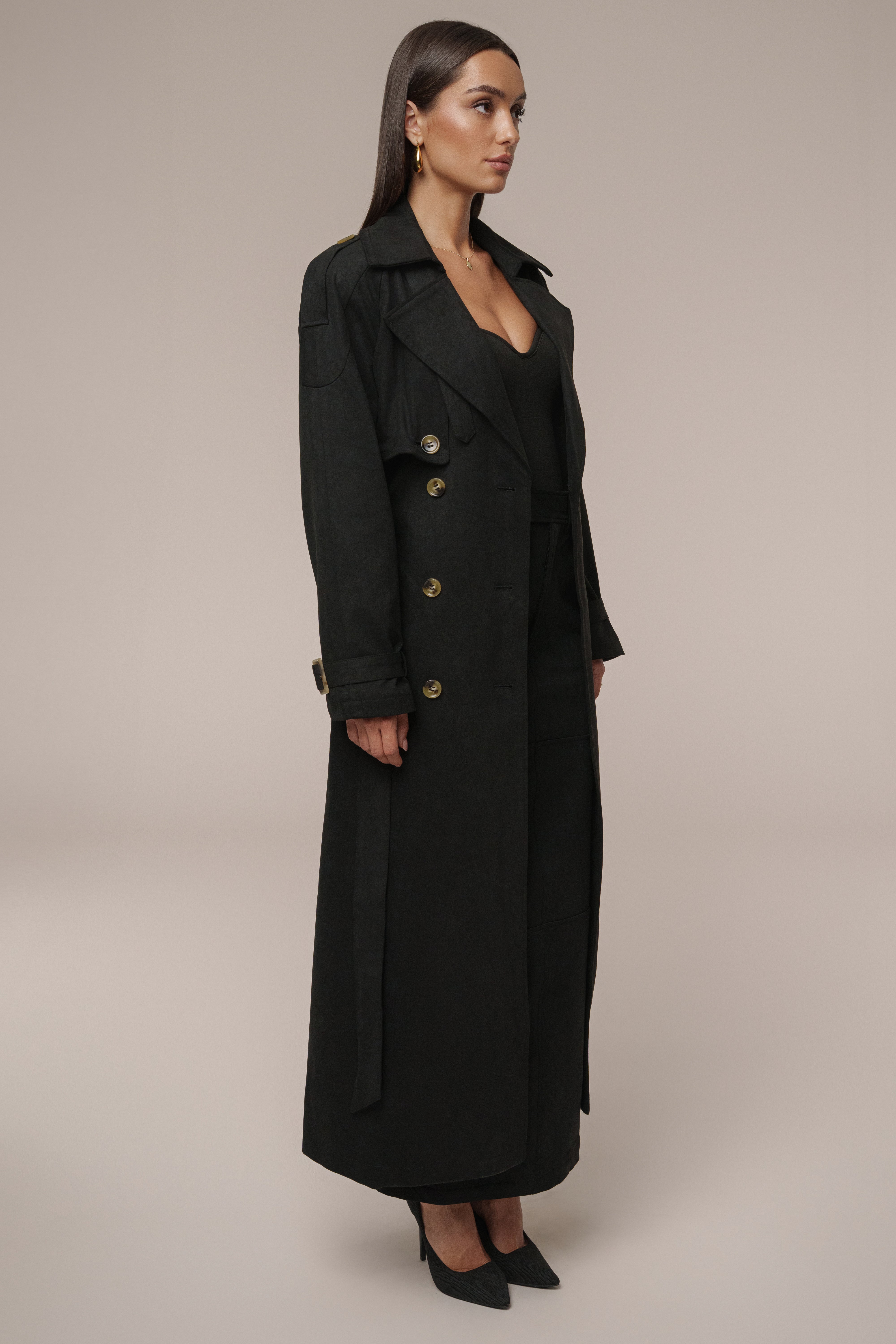 Black Elite Suede Coat - JLUXLABEL