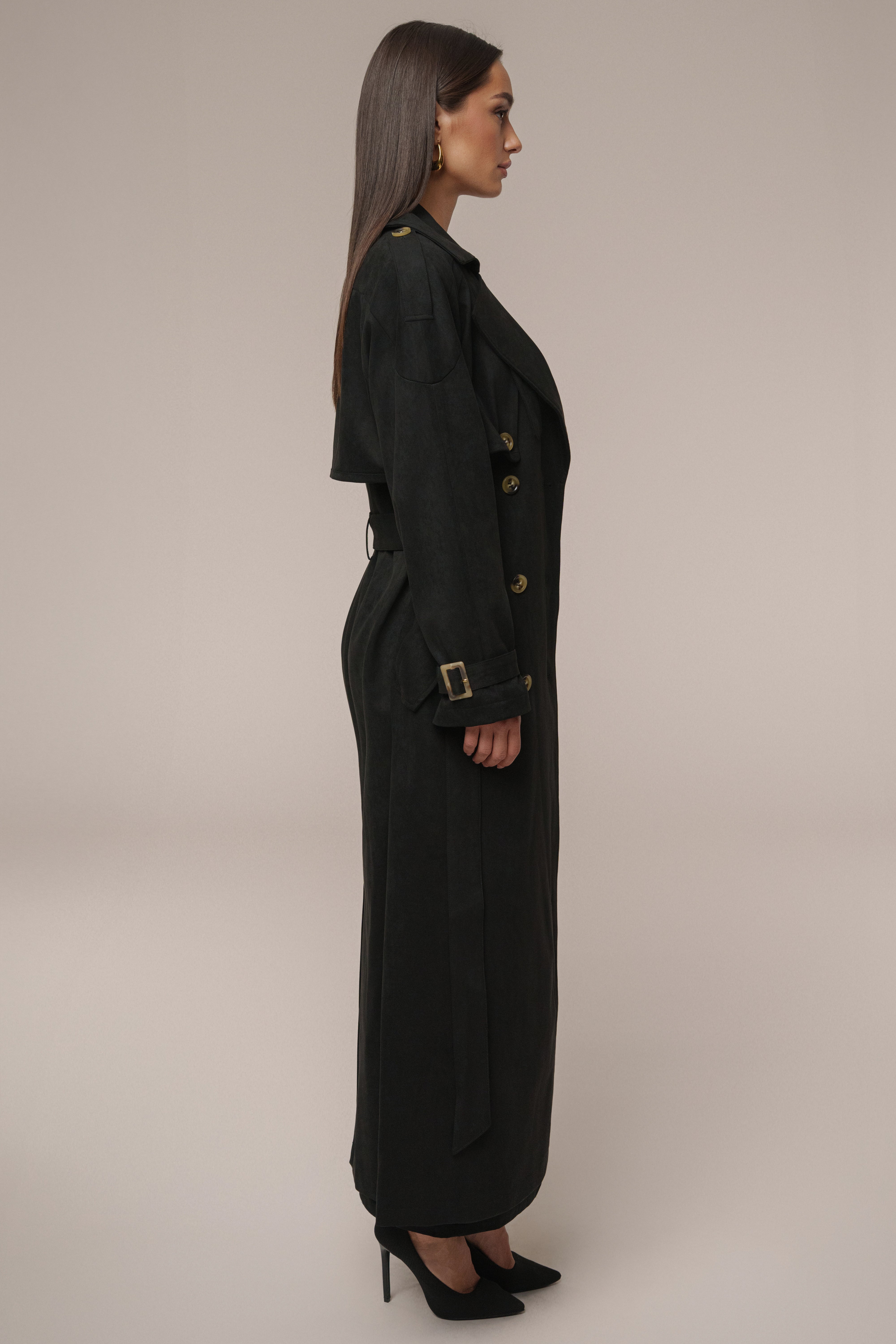 Black Elite Suede Coat - JLUXLABEL