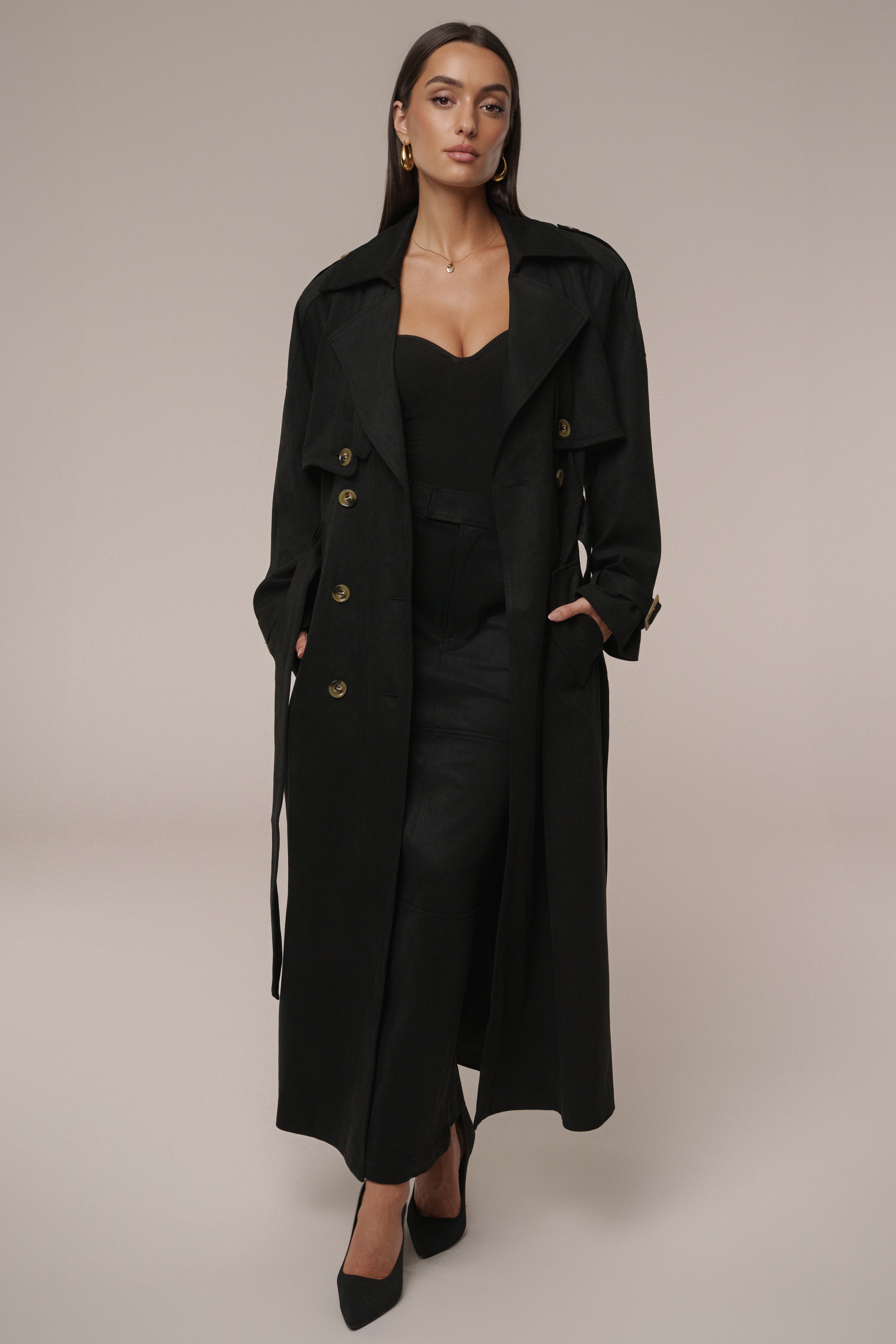 Black Elite Suede Coat - JLUXLABEL