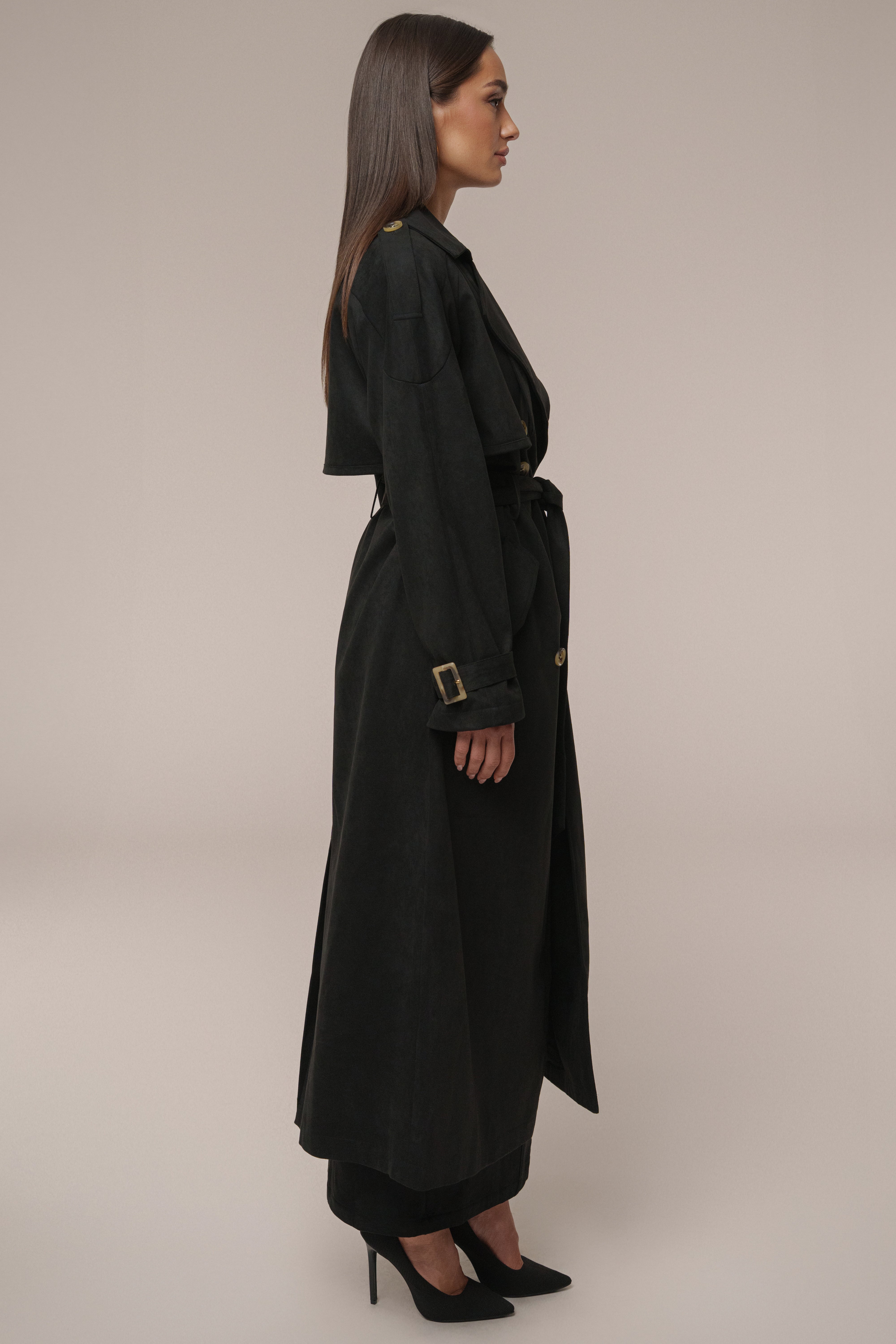 Black Elite Suede Coat - JLUXLABEL