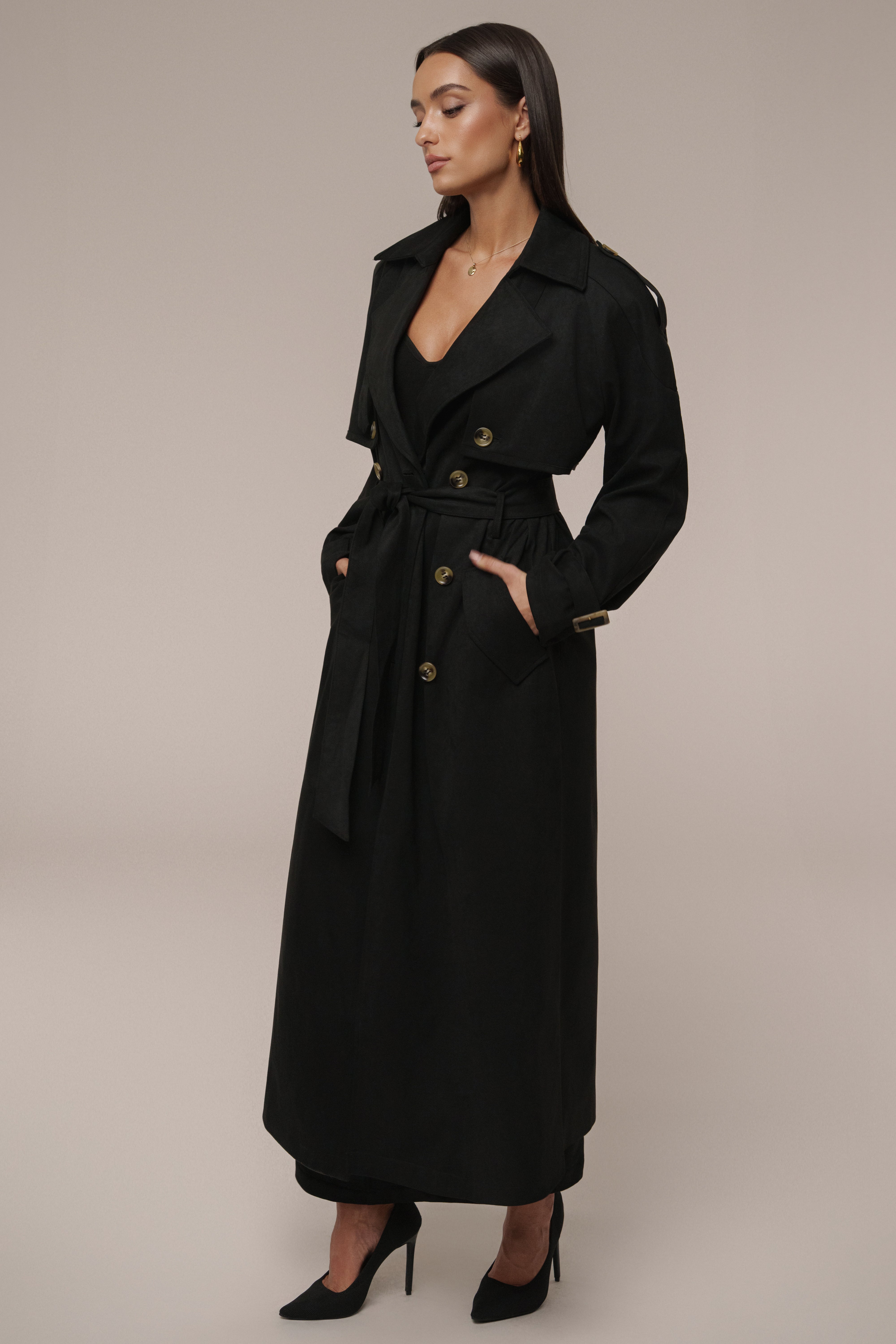 Black Elite Suede Coat - JLUXLABEL