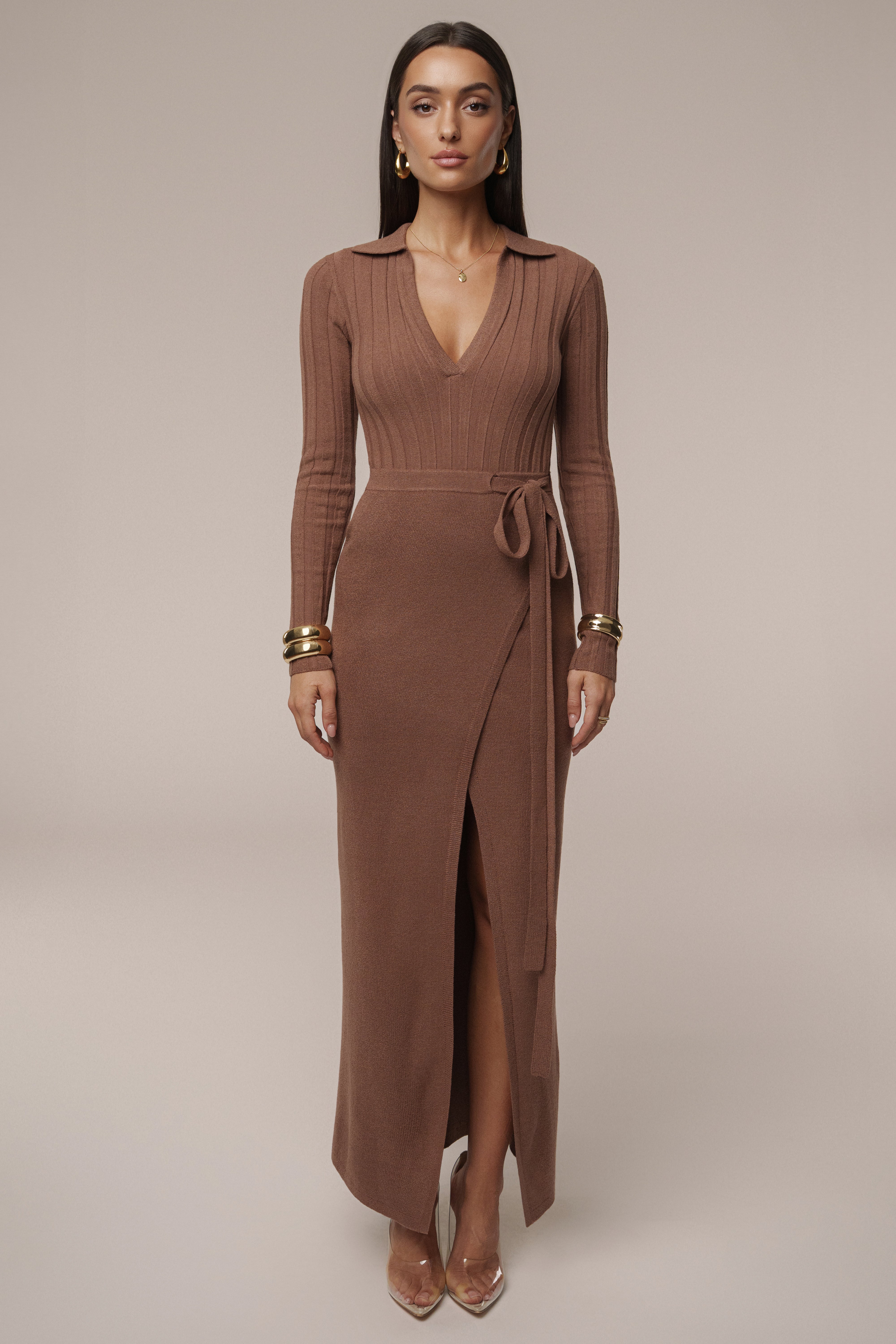 Chocolate Emma Knit Maxi Dress - JLUXLABEL