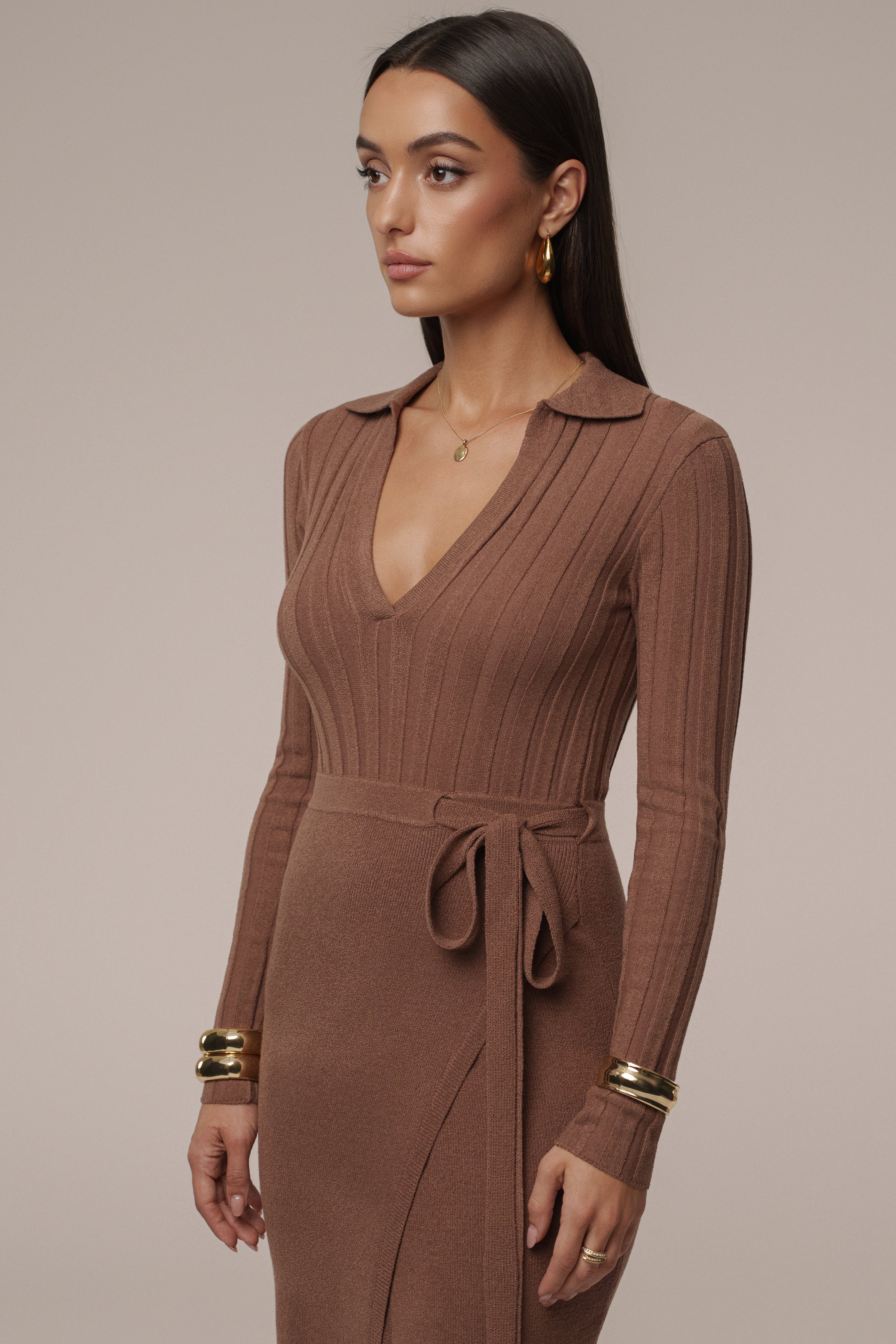 Chocolate Emma Knit Maxi Dress - JLUXLABEL
