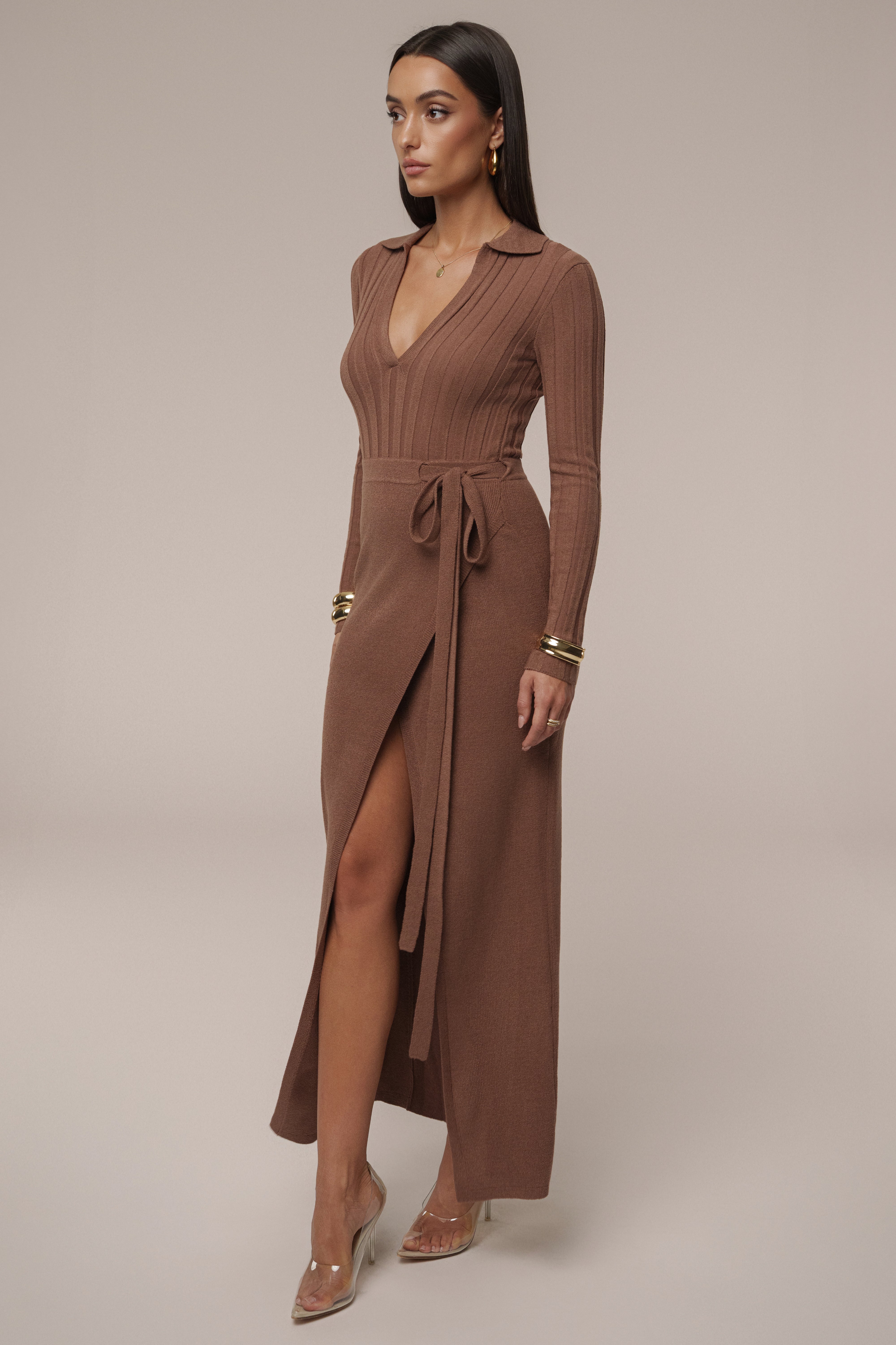 Chocolate Emma Knit Maxi Dress - JLUXLABEL