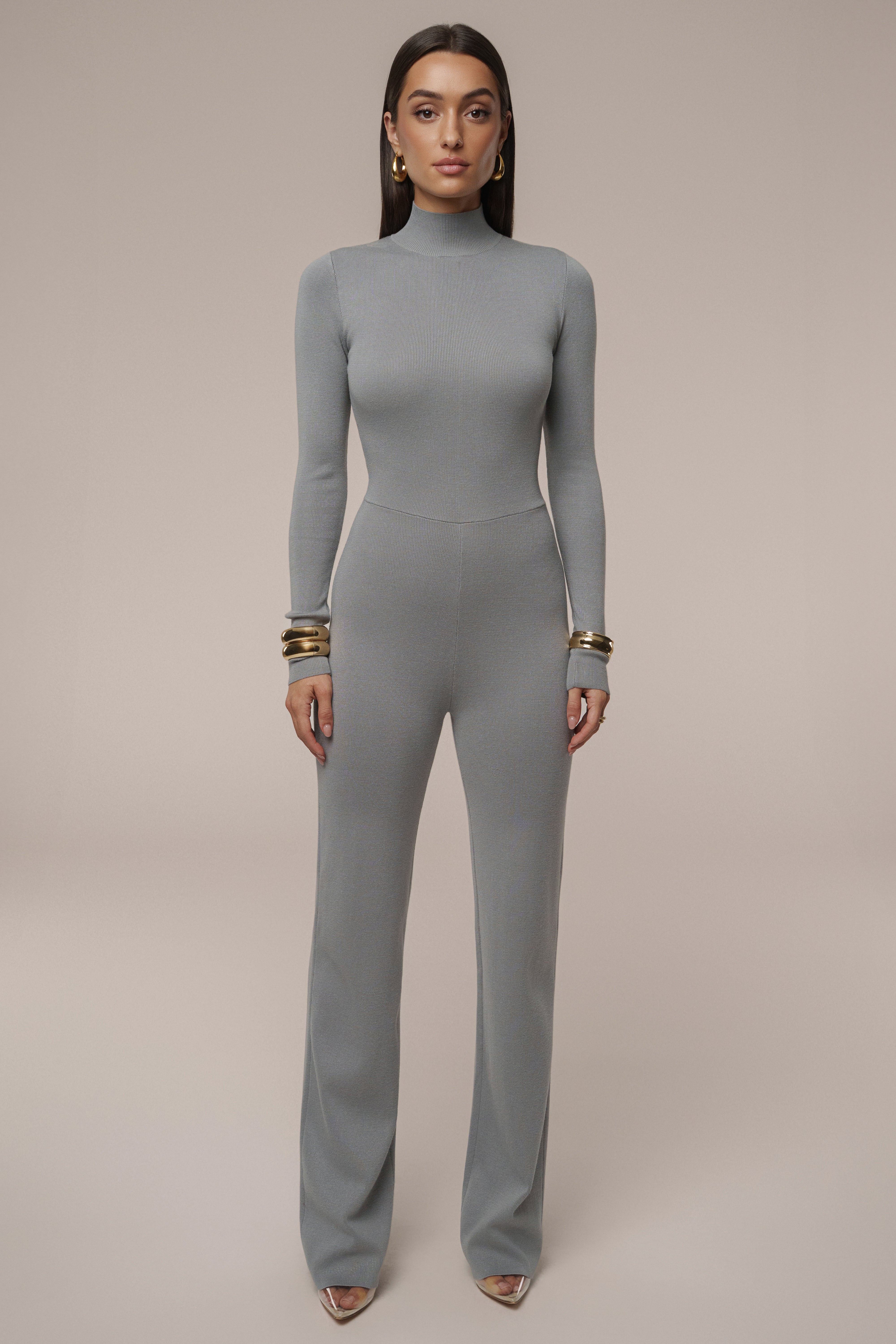 Grey Noel Sweater Knit Jumpsuit - JLUXLABEL