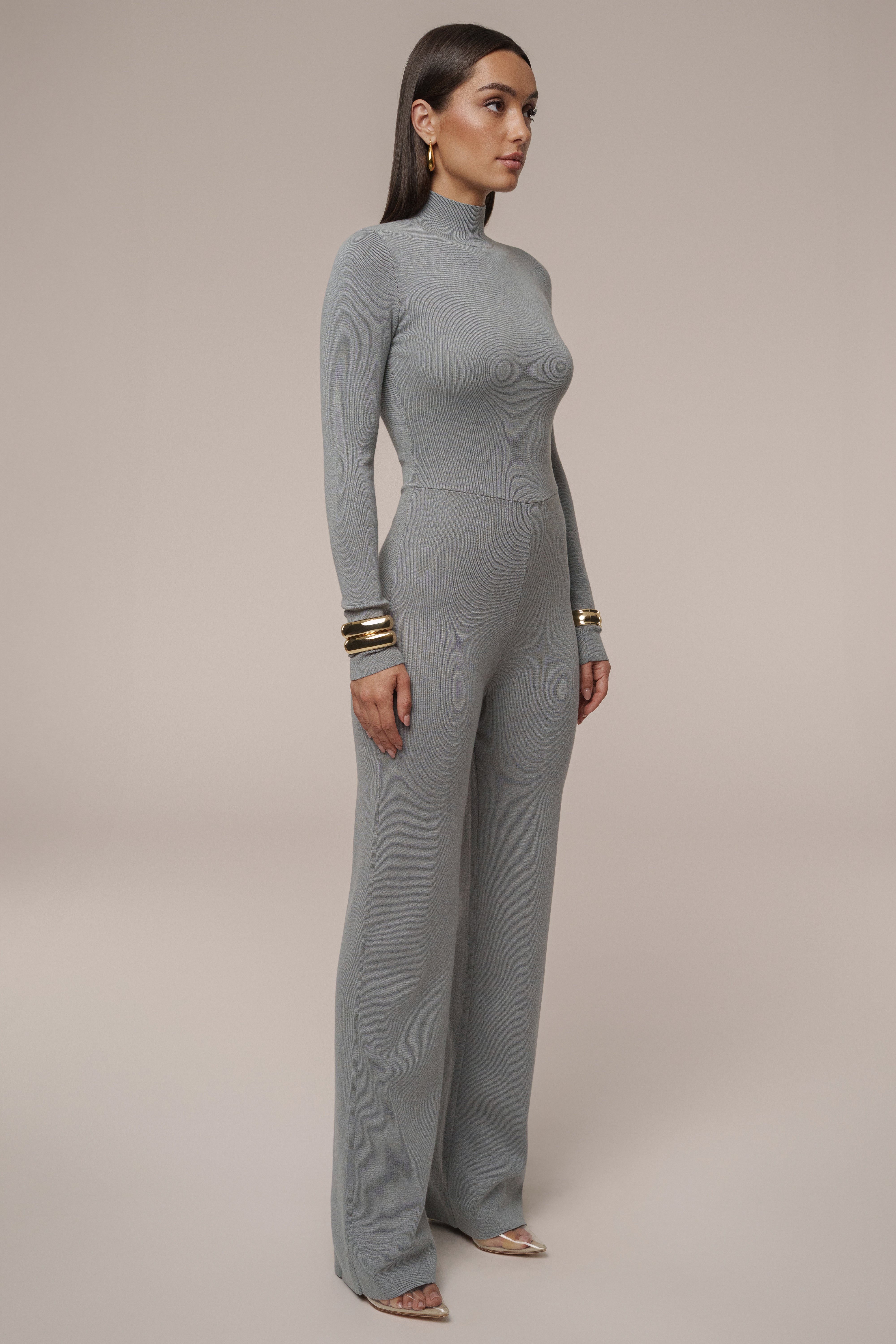 Grey Noel Sweater Knit Jumpsuit - JLUXLABEL