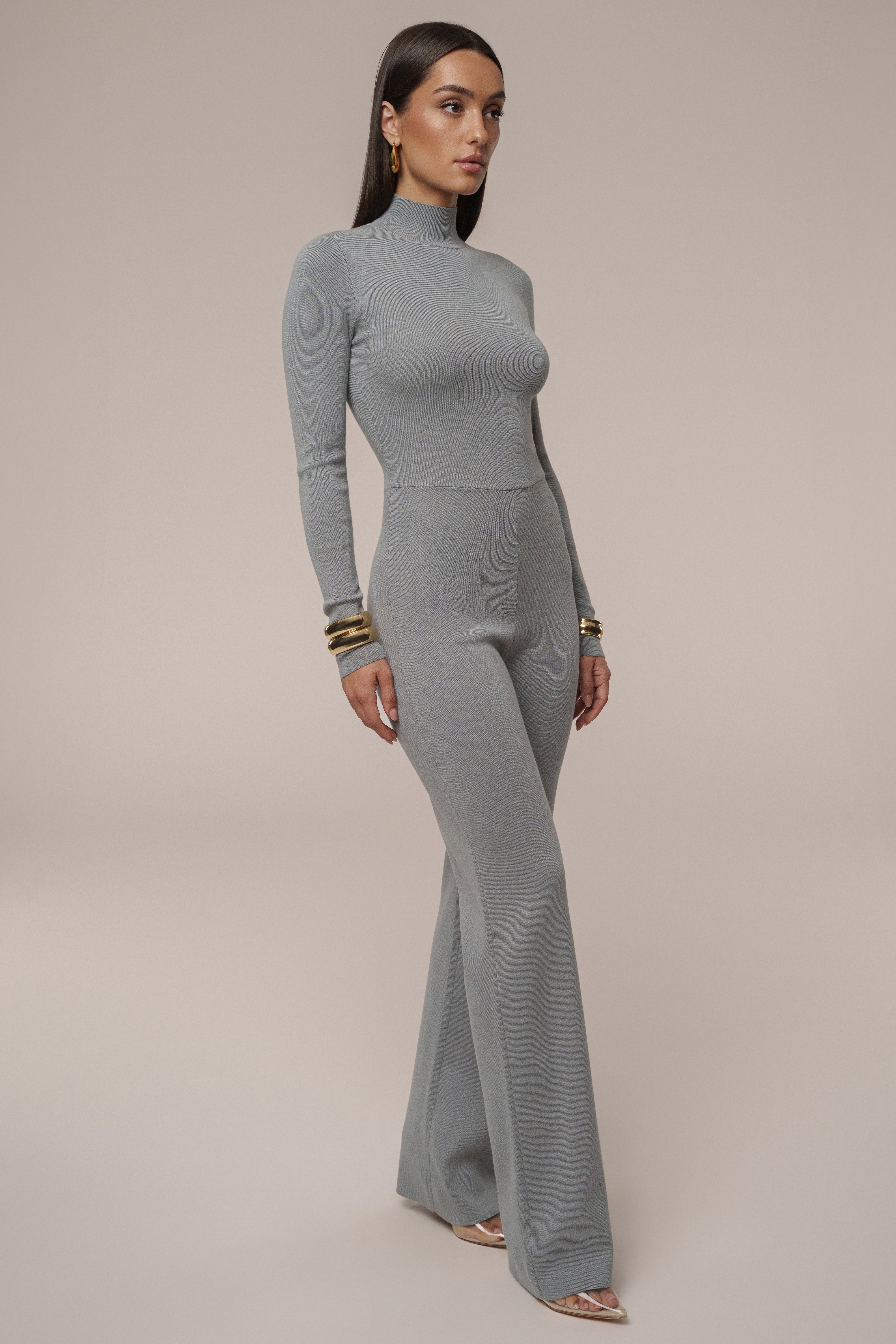 Grey Noel Sweater Knit Jumpsuit - JLUXLABEL
