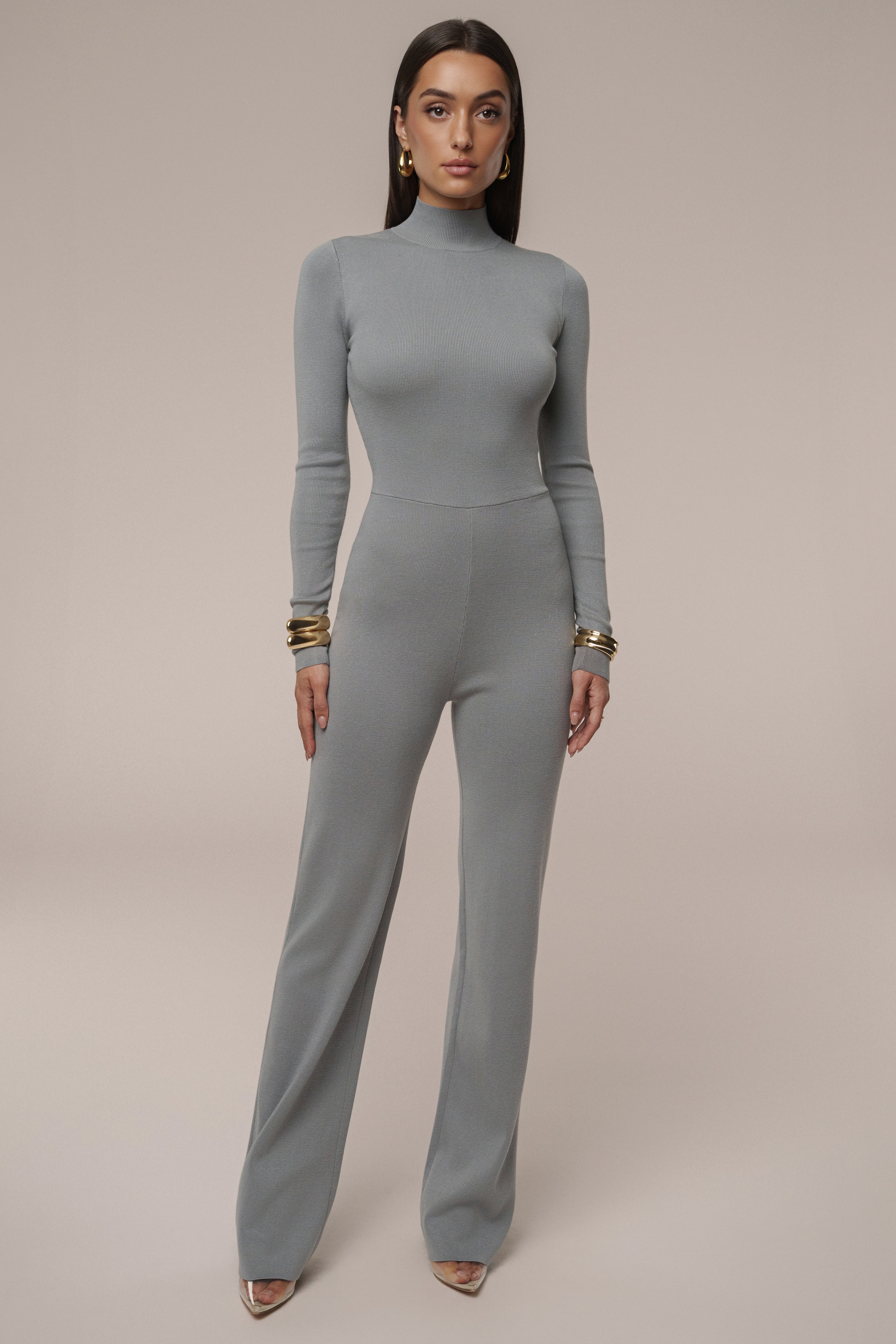 Grey Noel Sweater Knit Jumpsuit - JLUXLABEL