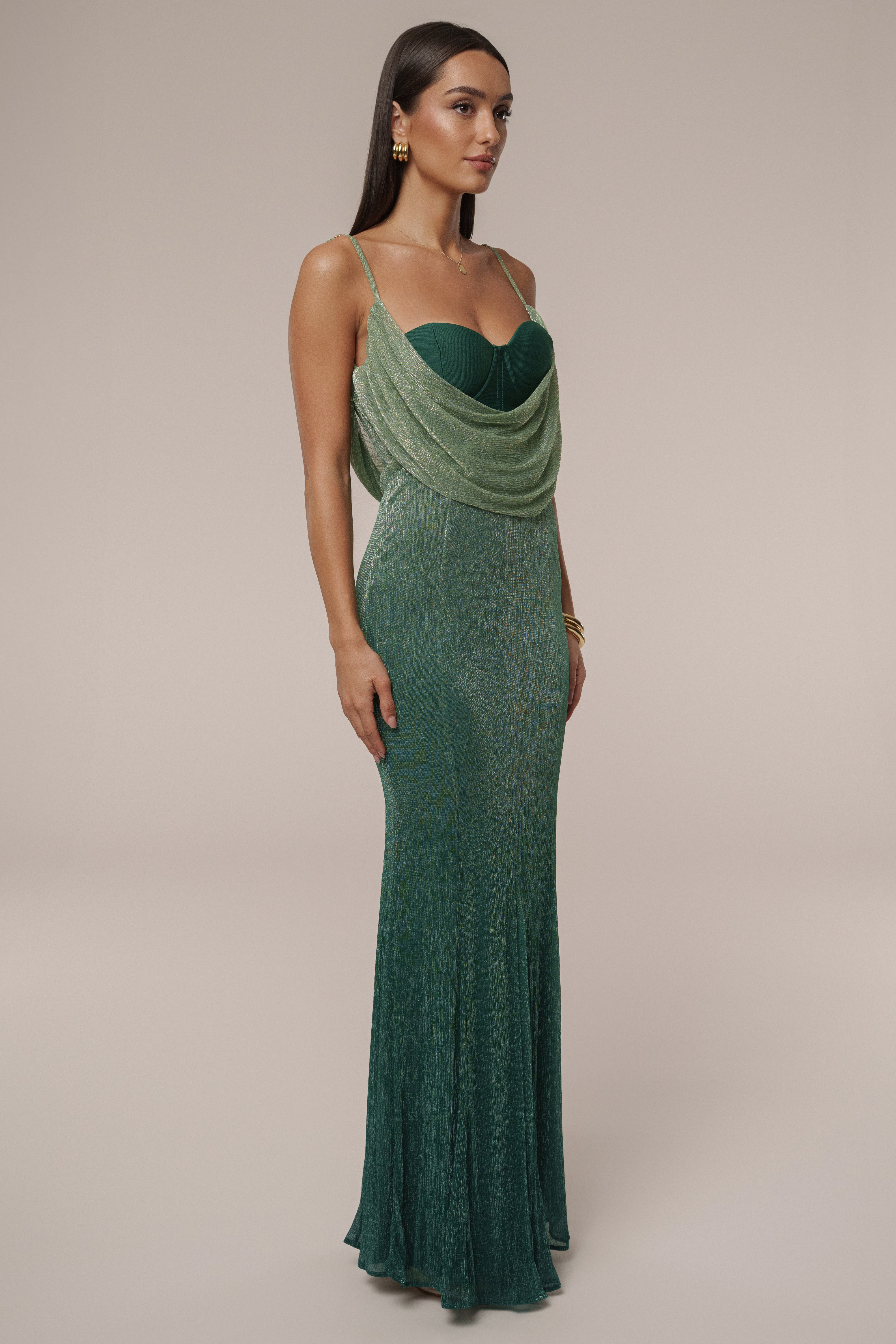 Green Shimmery Nights Maxi Dress - JLUXLABEL
