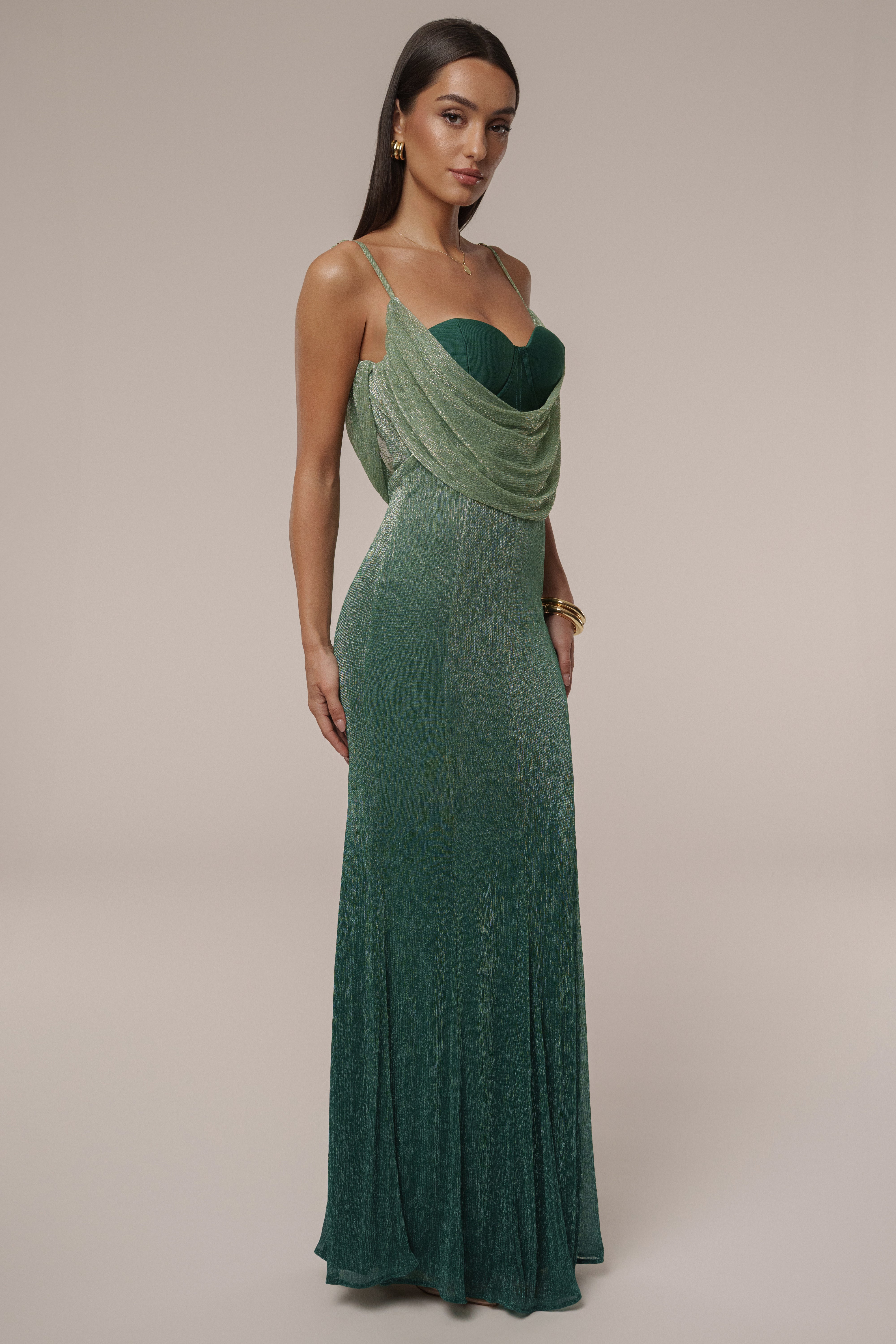 Green Shimmery Nights Maxi Dress - JLUXLABEL
