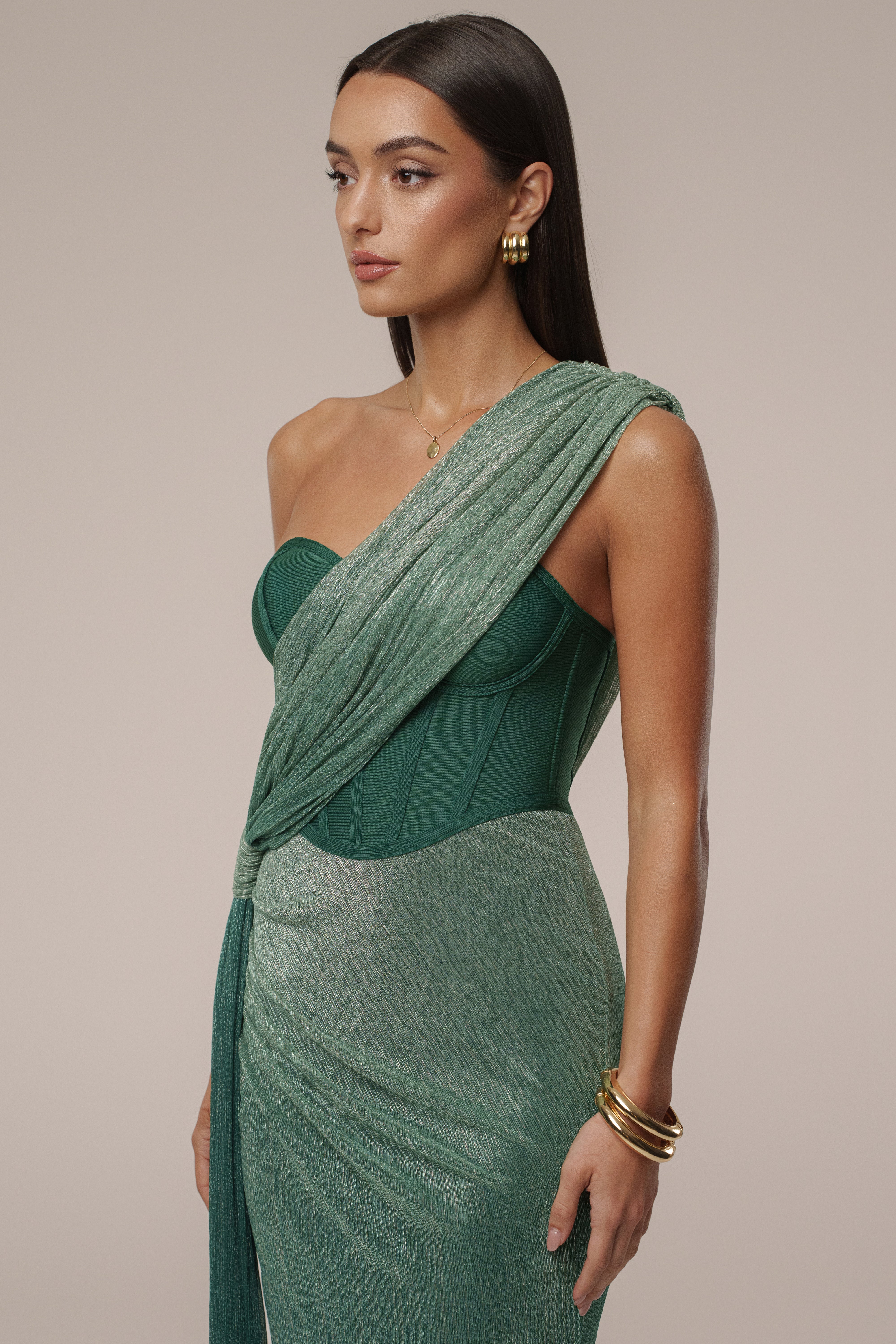 PRE-ORDER Green Celestina Draped Maxi Dress - JLUXLABEL