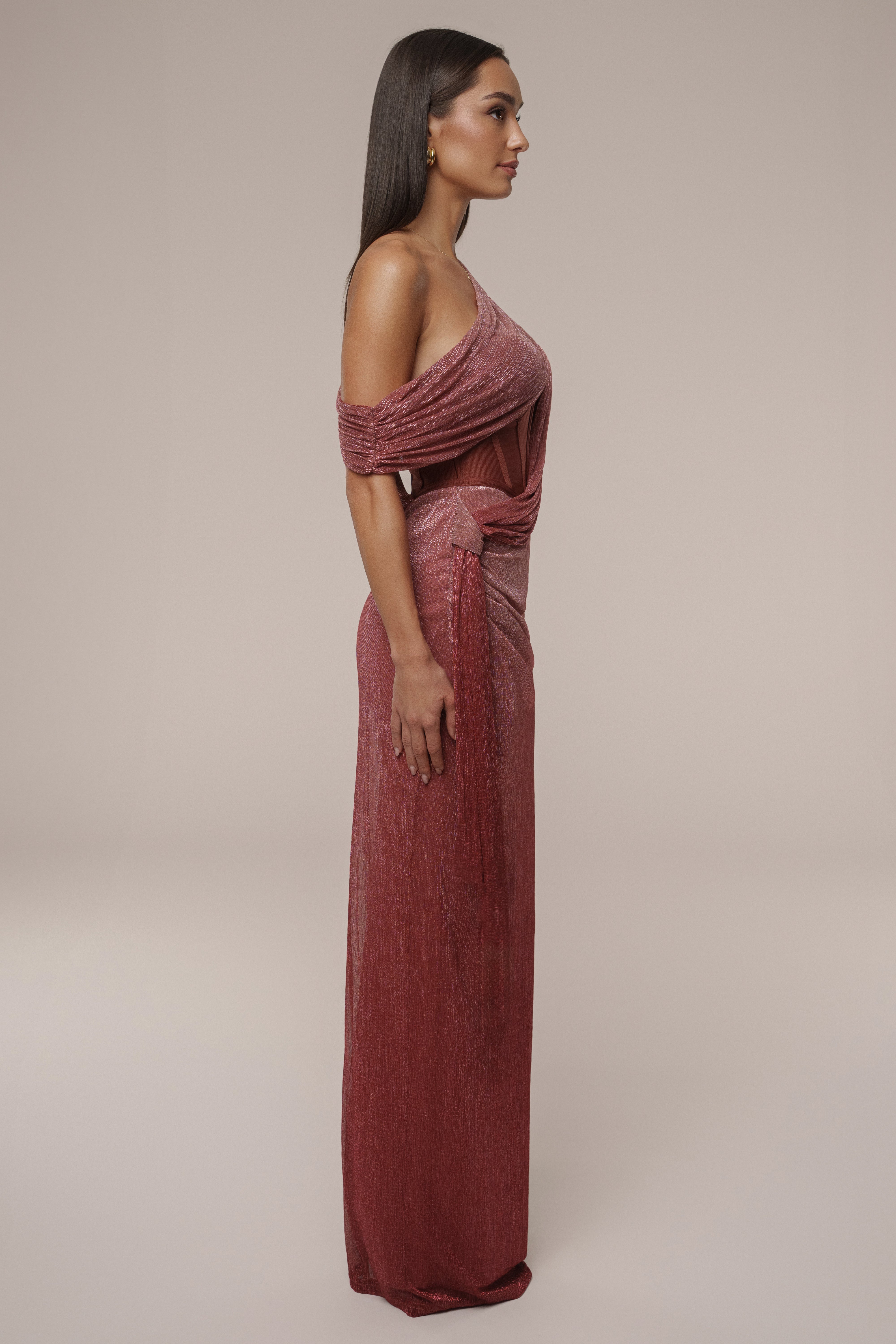 Red Celestina Draped Maxi Dress - JLUXLABEL