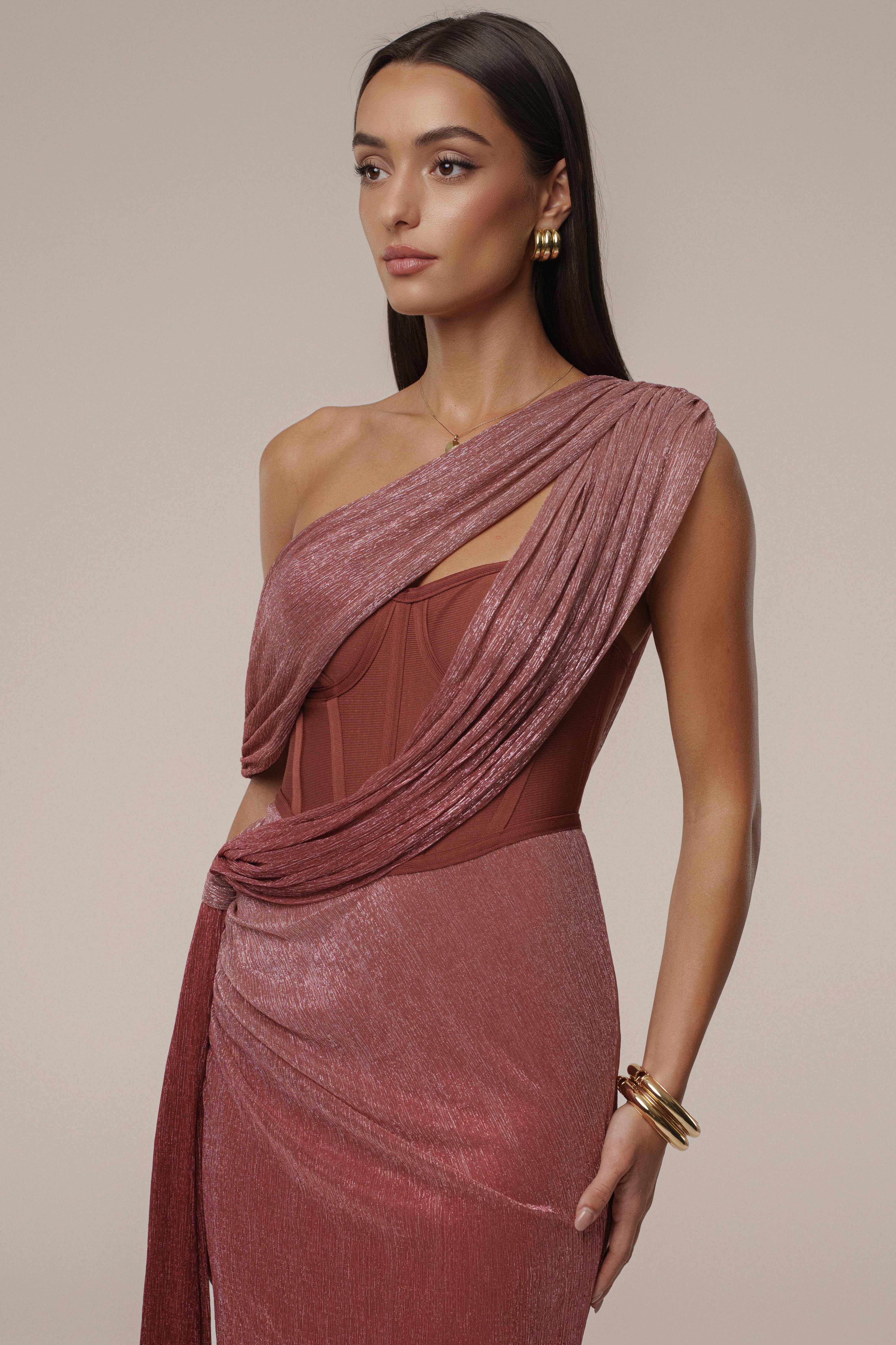 Red Celestina Draped Maxi Dress - JLUXLABEL