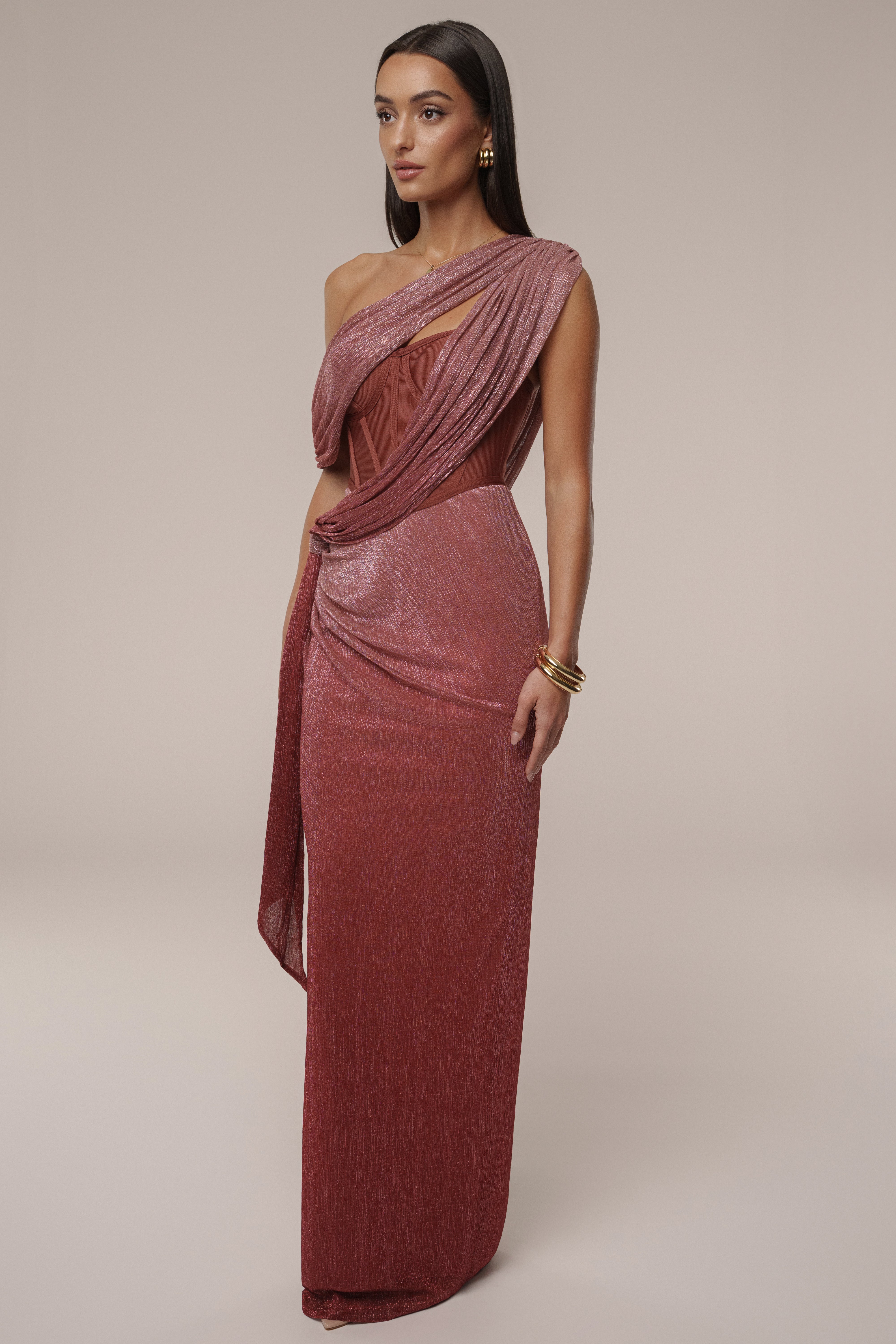 Red Celestina Draped Maxi Dress - JLUXLABEL