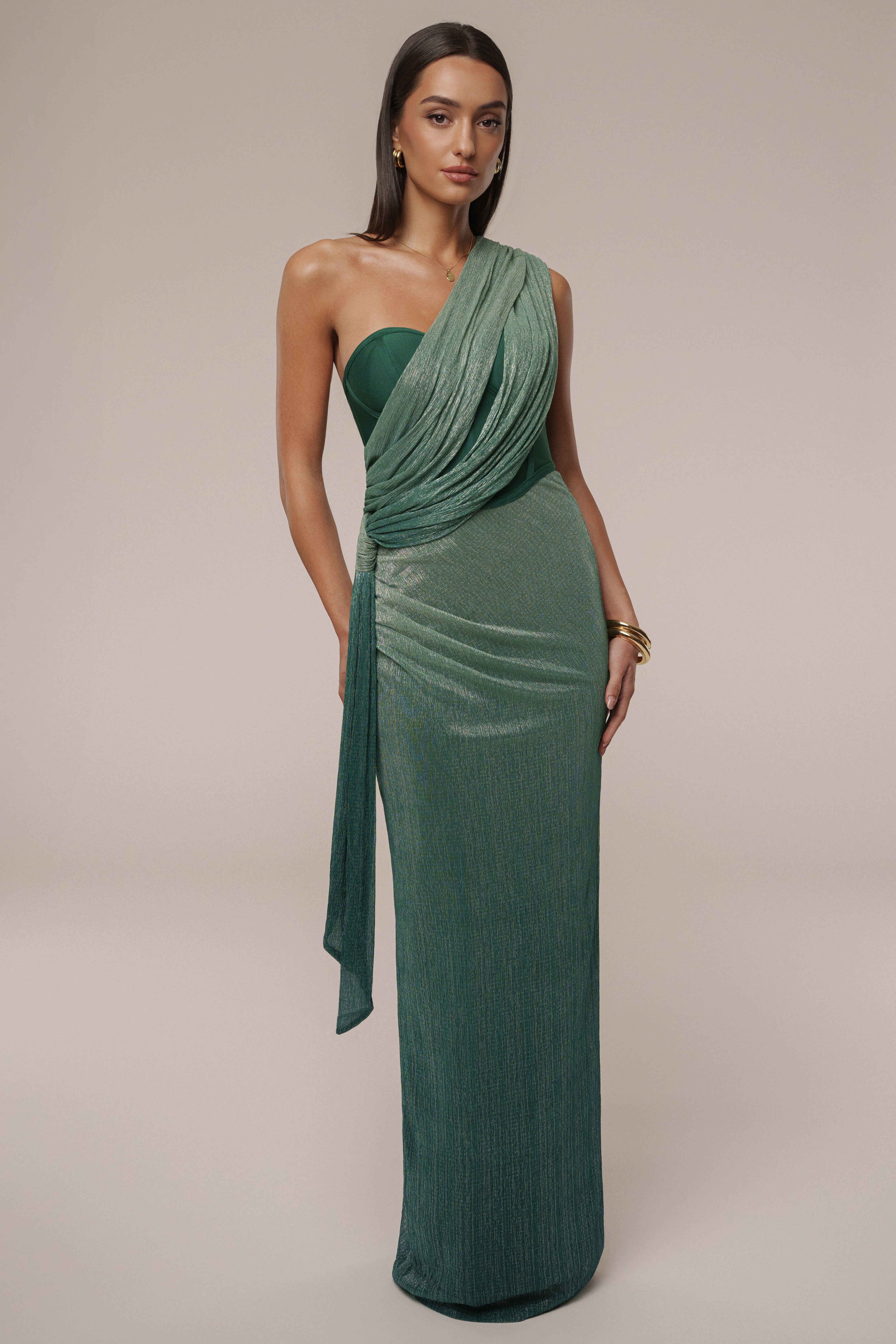 PRE-ORDER Green Celestina Draped Maxi Dress - JLUXLABEL