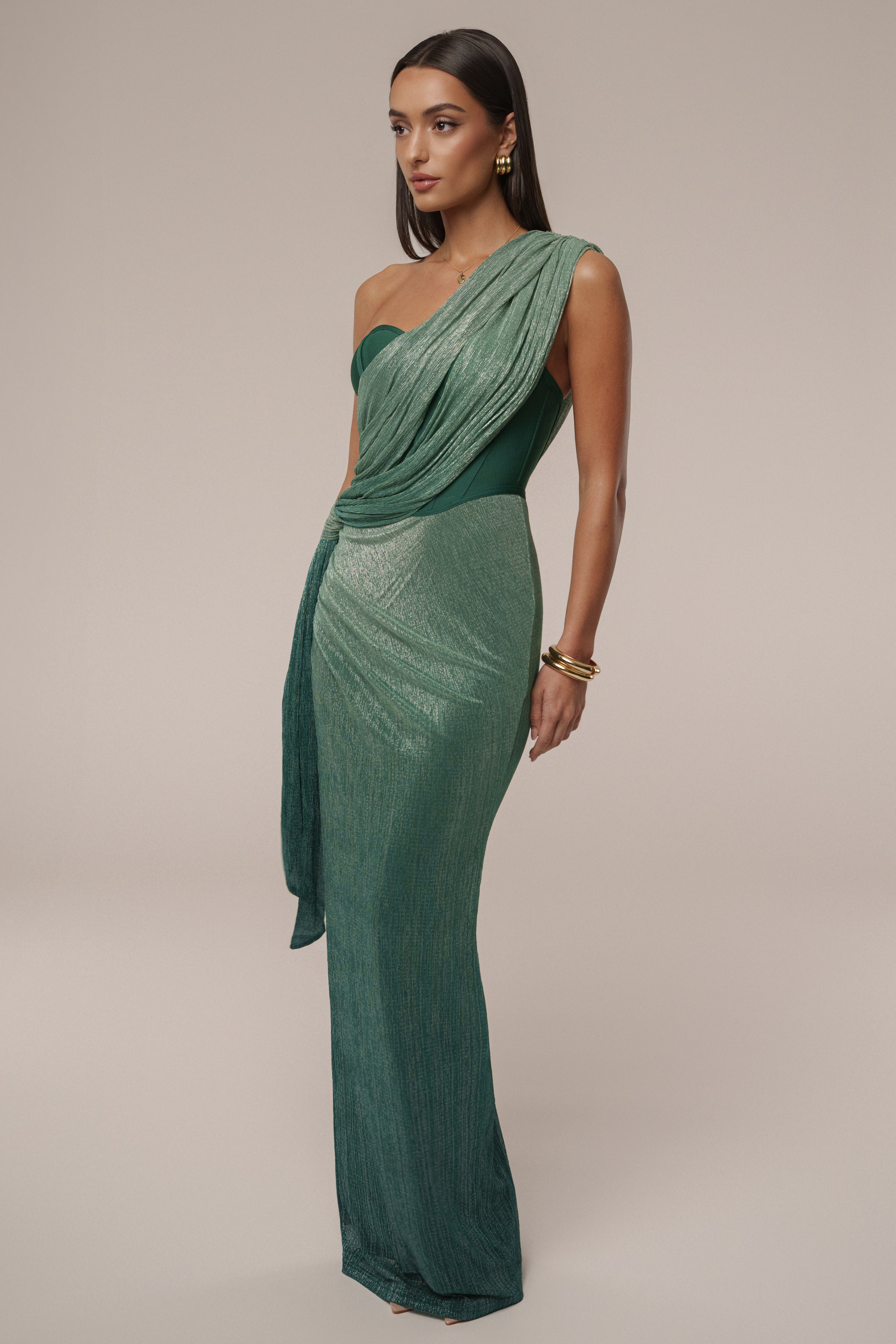PRE-ORDER Green Celestina Draped Maxi Dress - JLUXLABEL