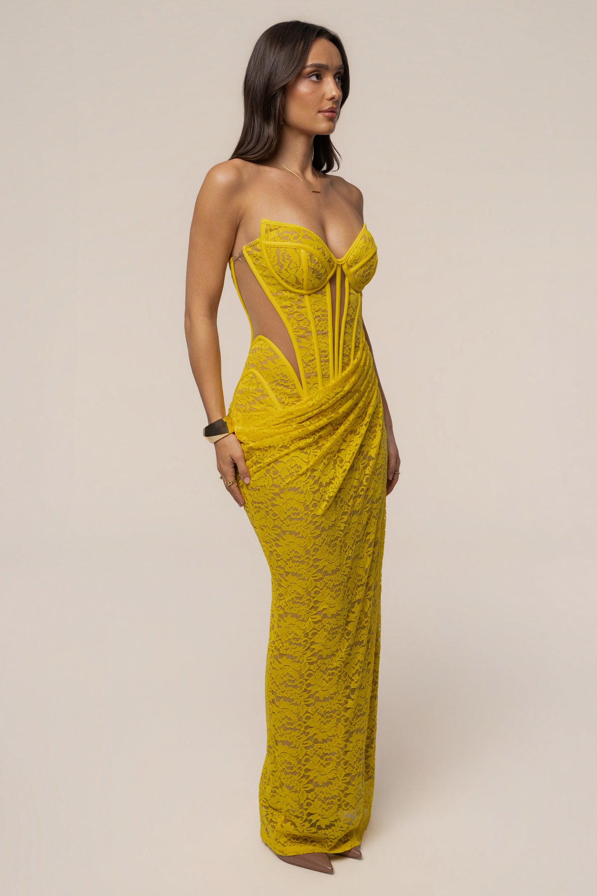 Yellow Main Event Lace Corset Dress - JLUXLABEL