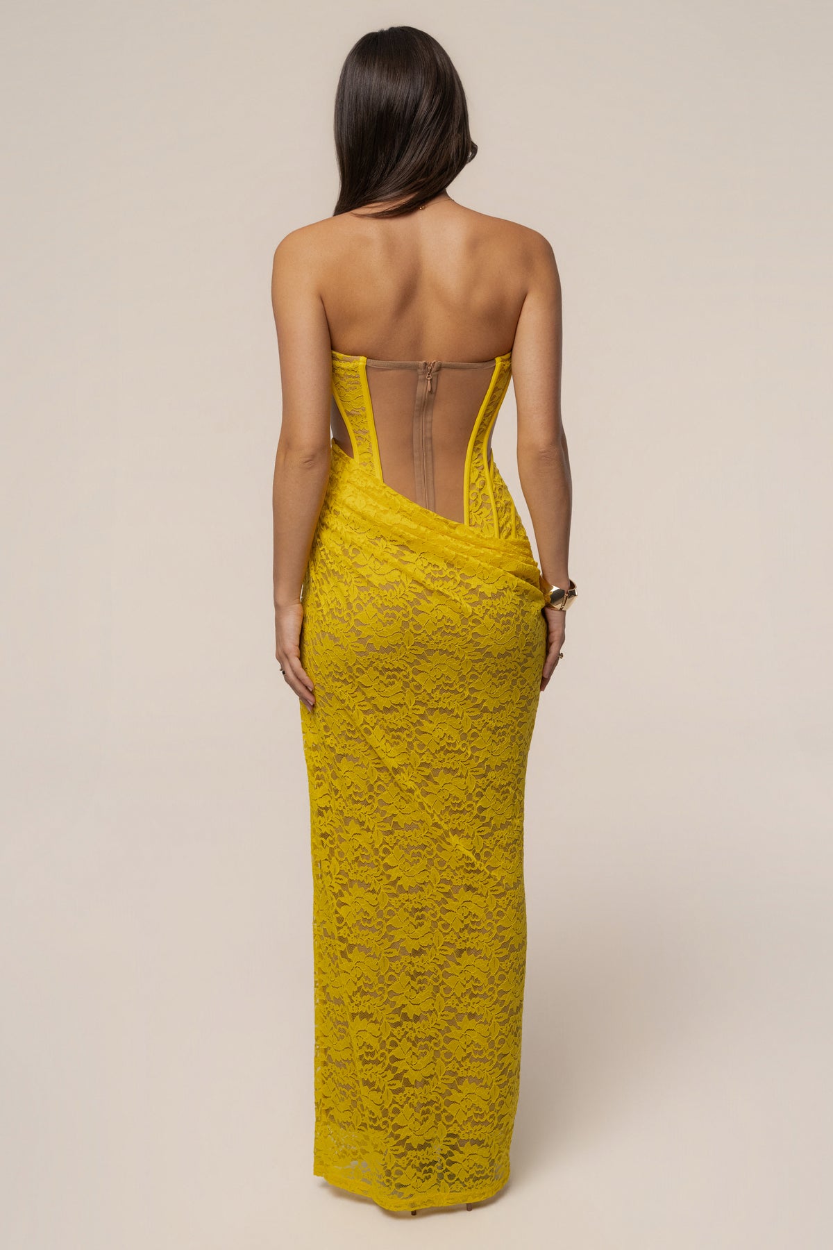 Yellow Main Event Lace Corset Dress - JLUXLABEL