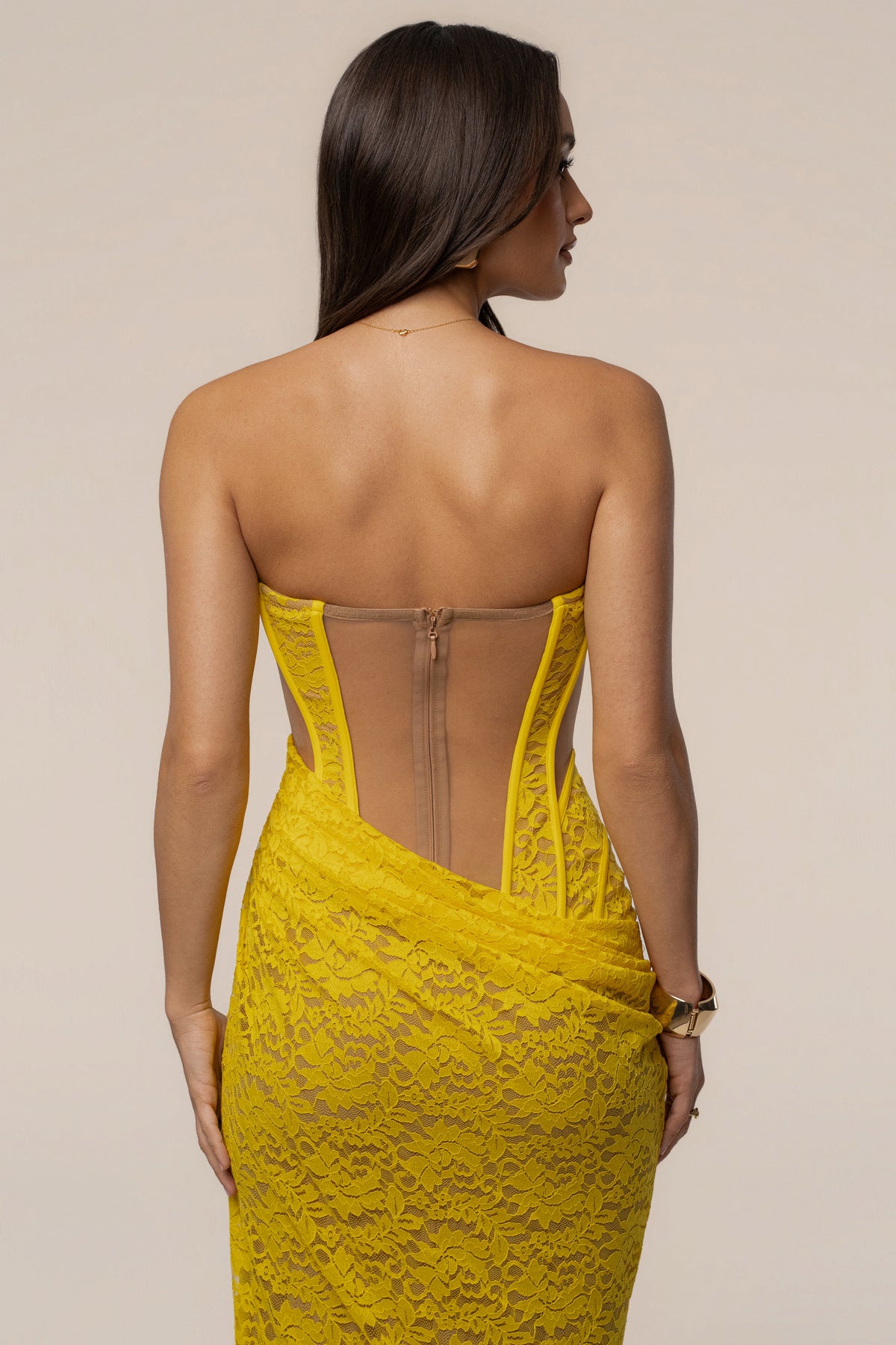 Yellow Main Event Lace Corset Dress - JLUXLABEL