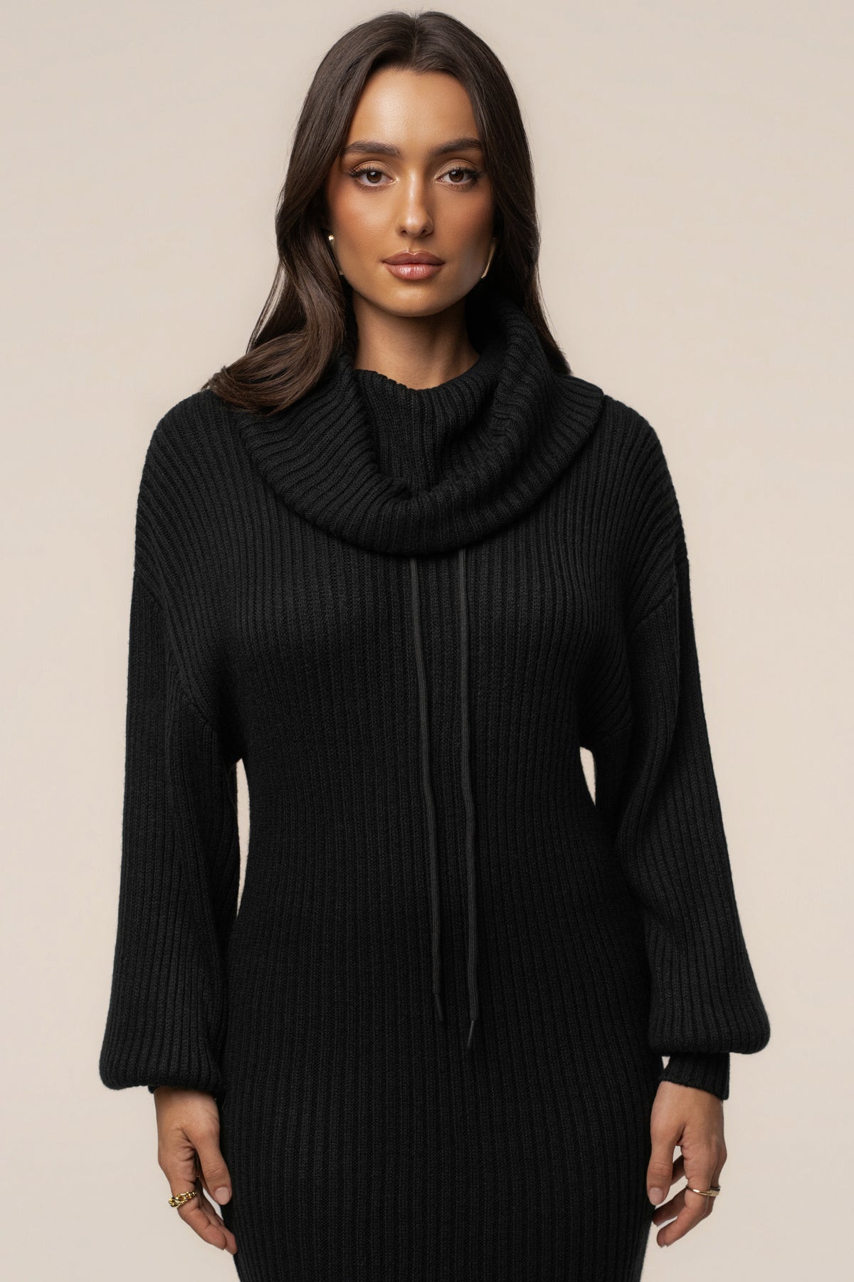 Black Coffee Run Turtleneck Dress - JLUXLABEL