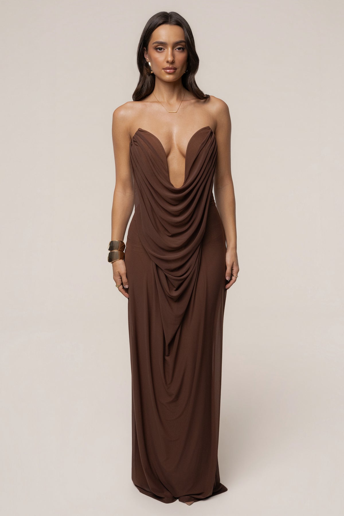 Chocolate Siren Sculpted Mesh Dress
