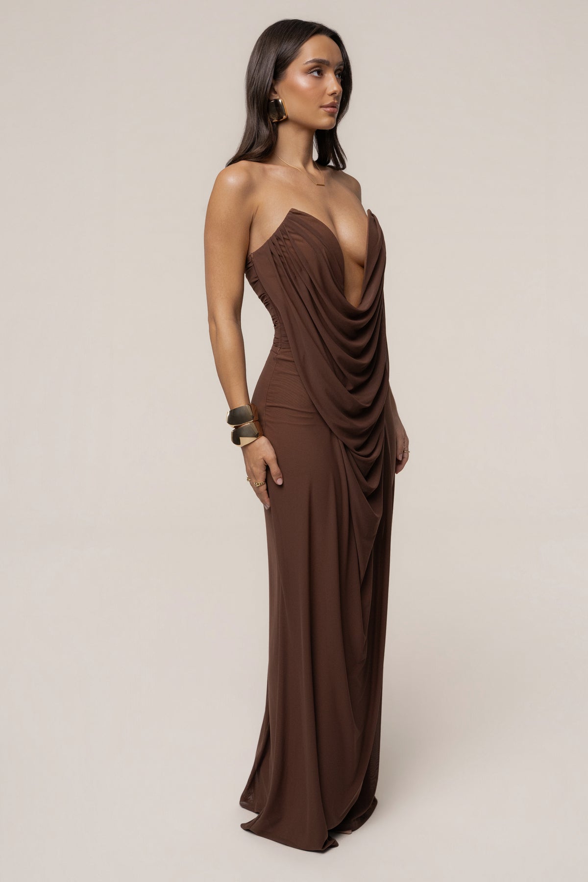 Chocolate Siren Sculpted Mesh Dress