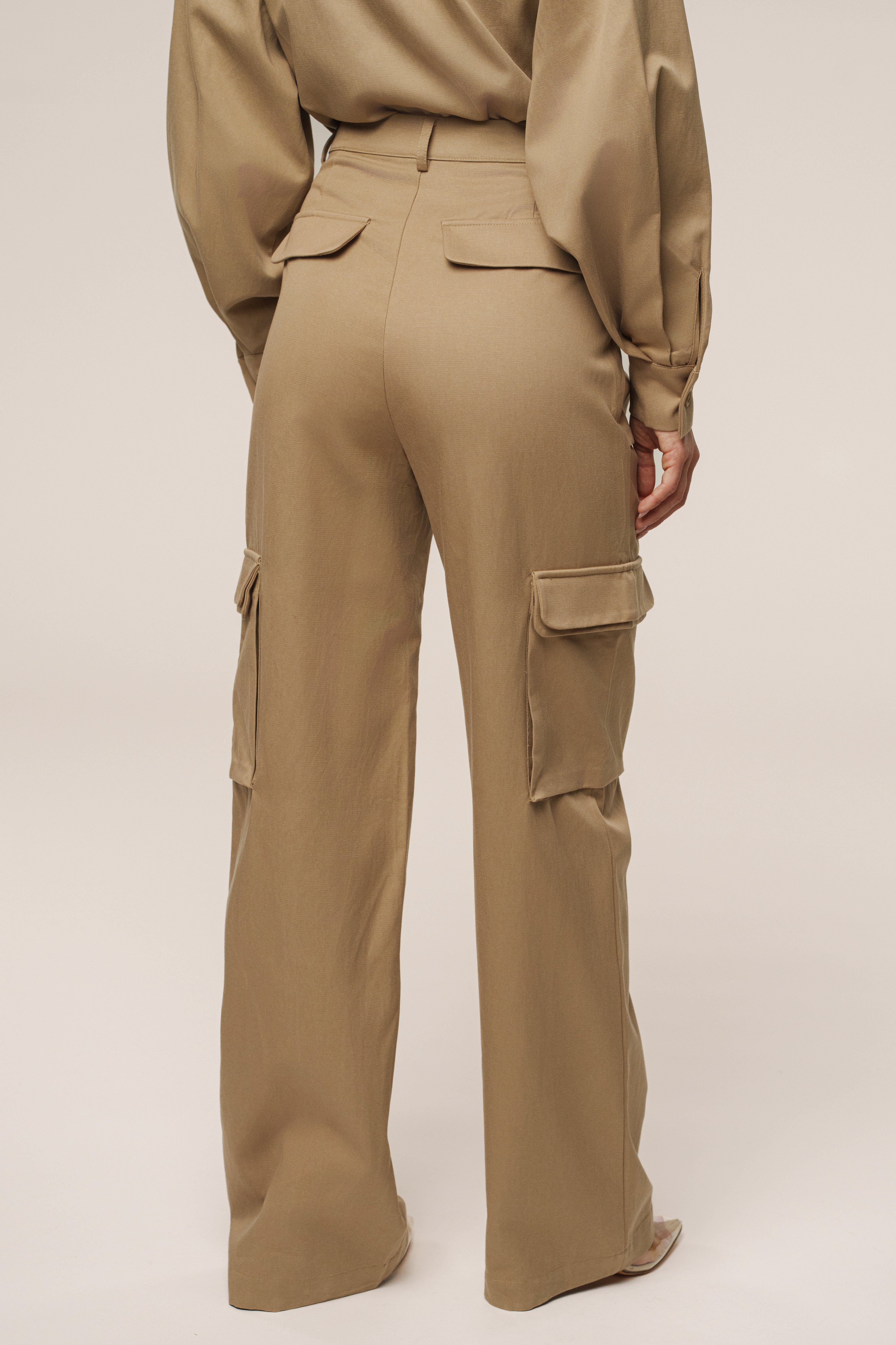 Tan Sculpted Cargo Pants - JLUXLABEL