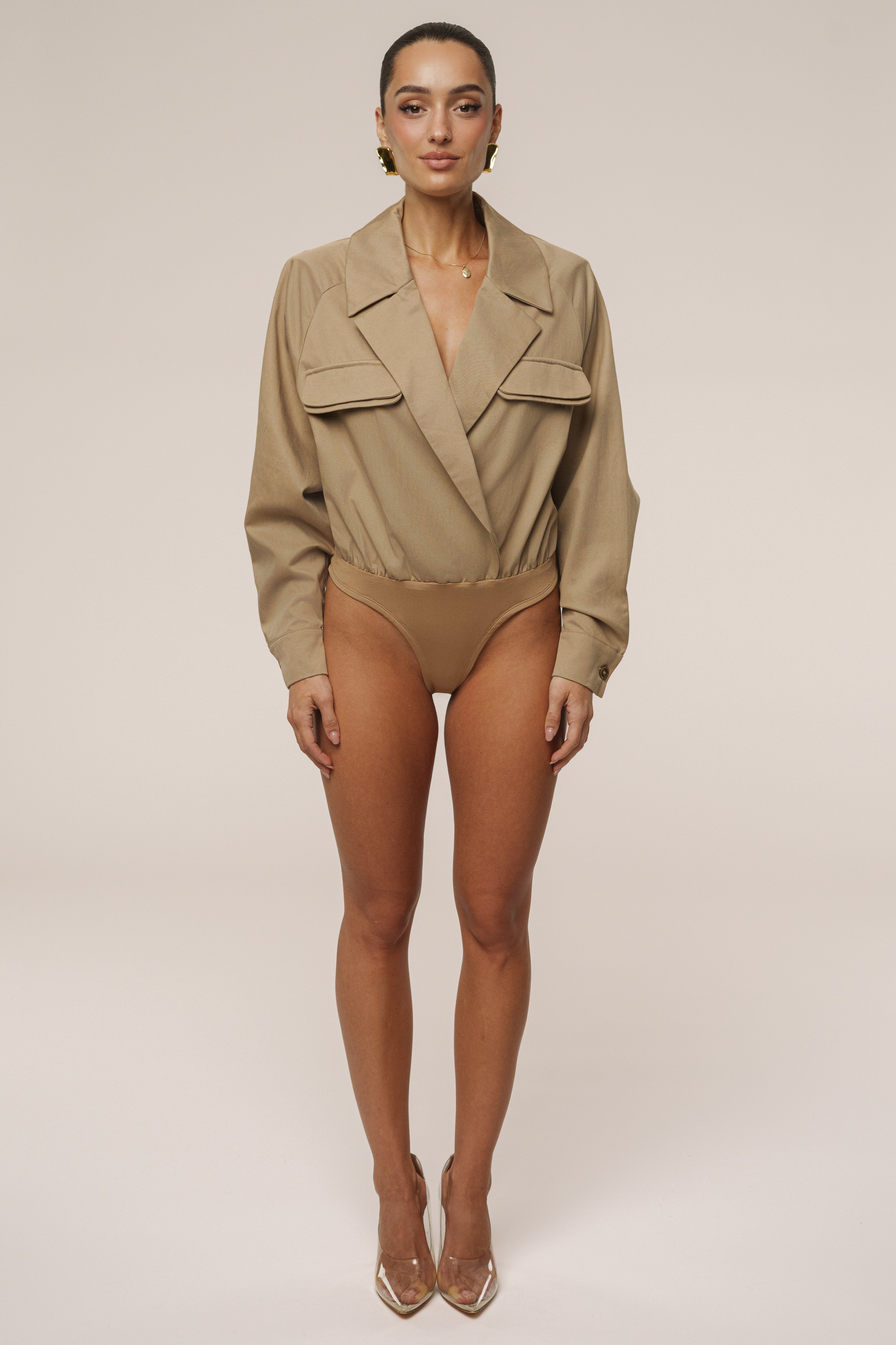 Tan Structure Theory Bodysuit - JLUXLABEL