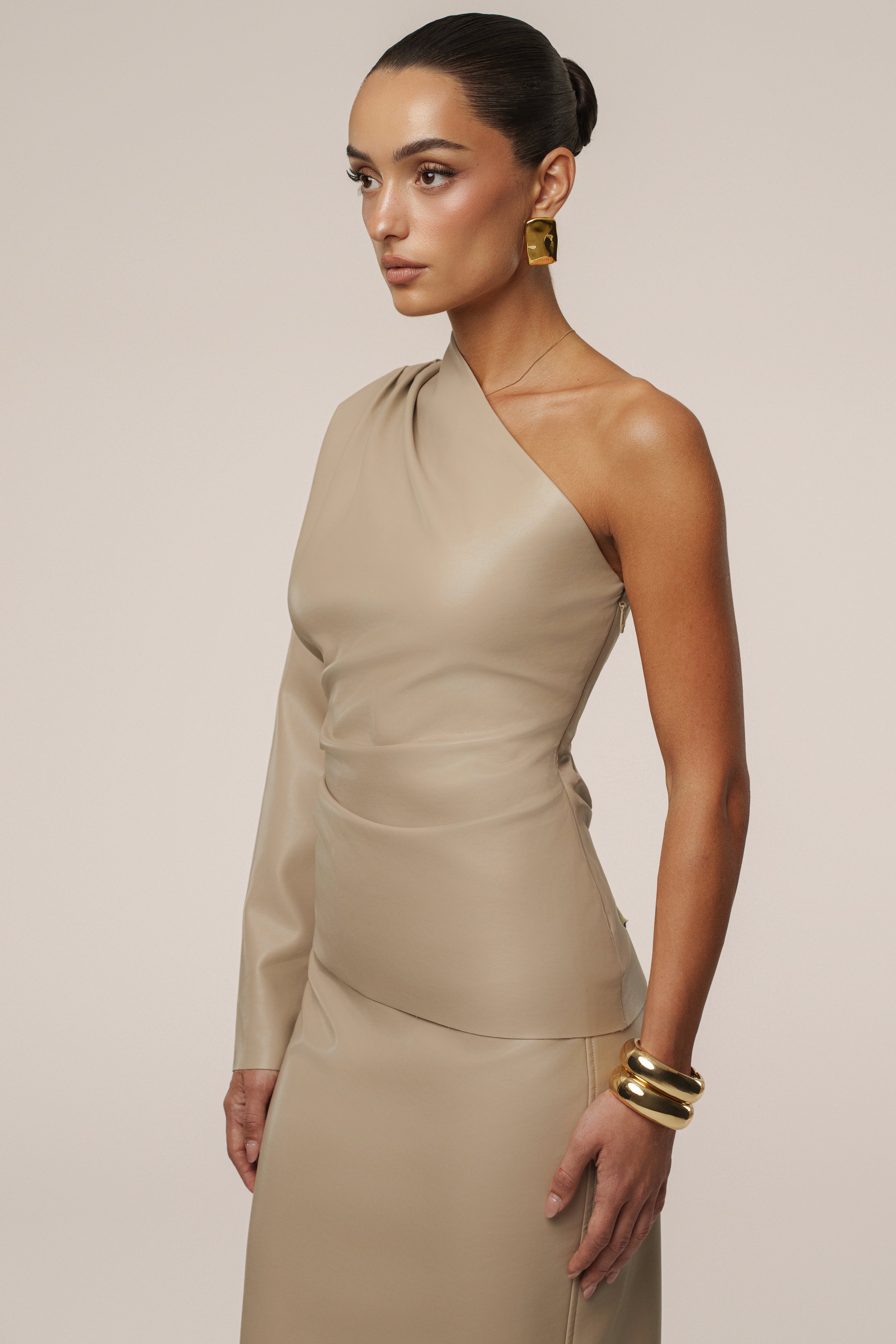 Tan Demi One Shoulder Top - JLUXLABEL