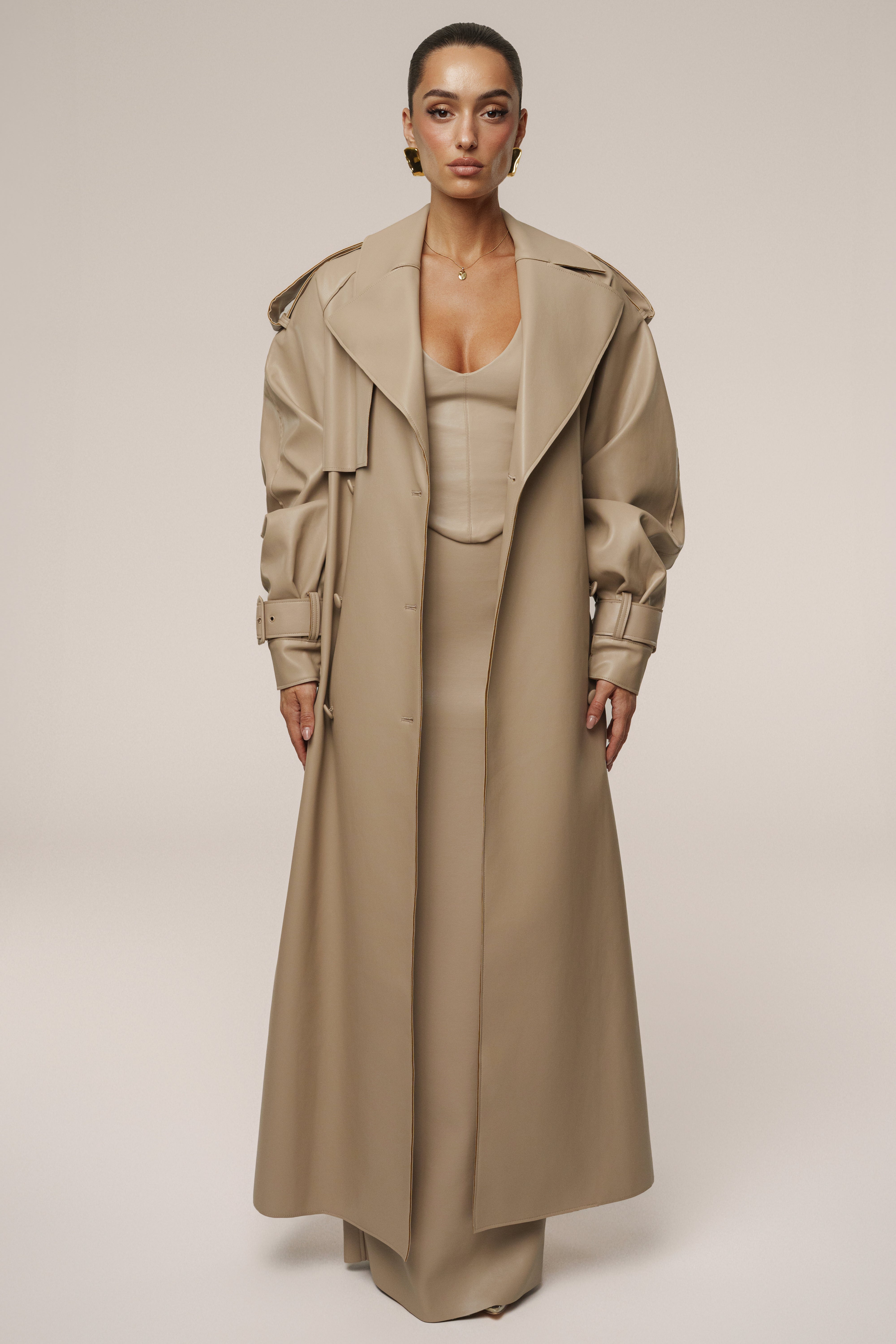 Tan The Icon PU Leather Coat - JLUXLABEL
