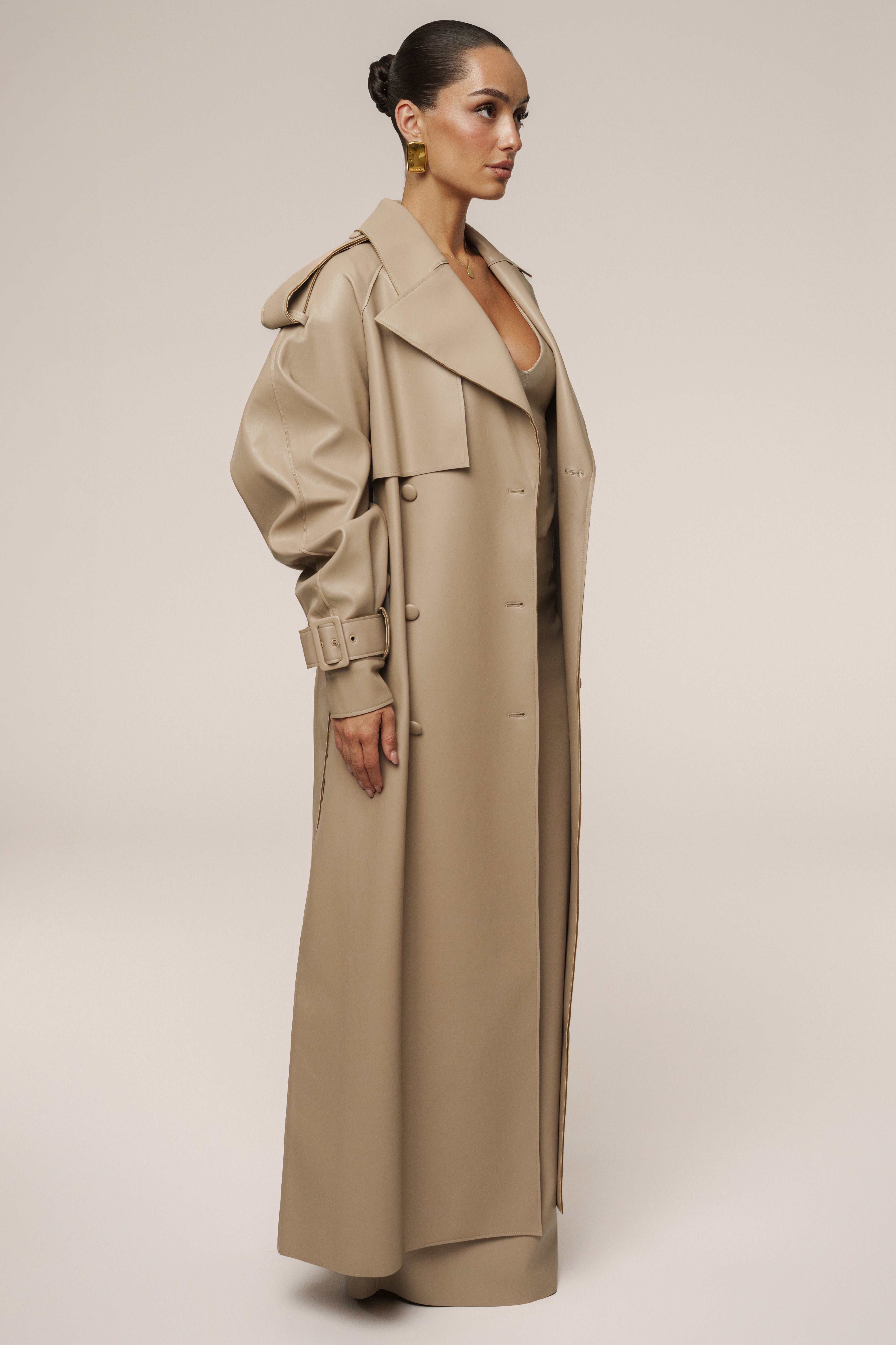 Tan The Icon PU Leather Coat - JLUXLABEL