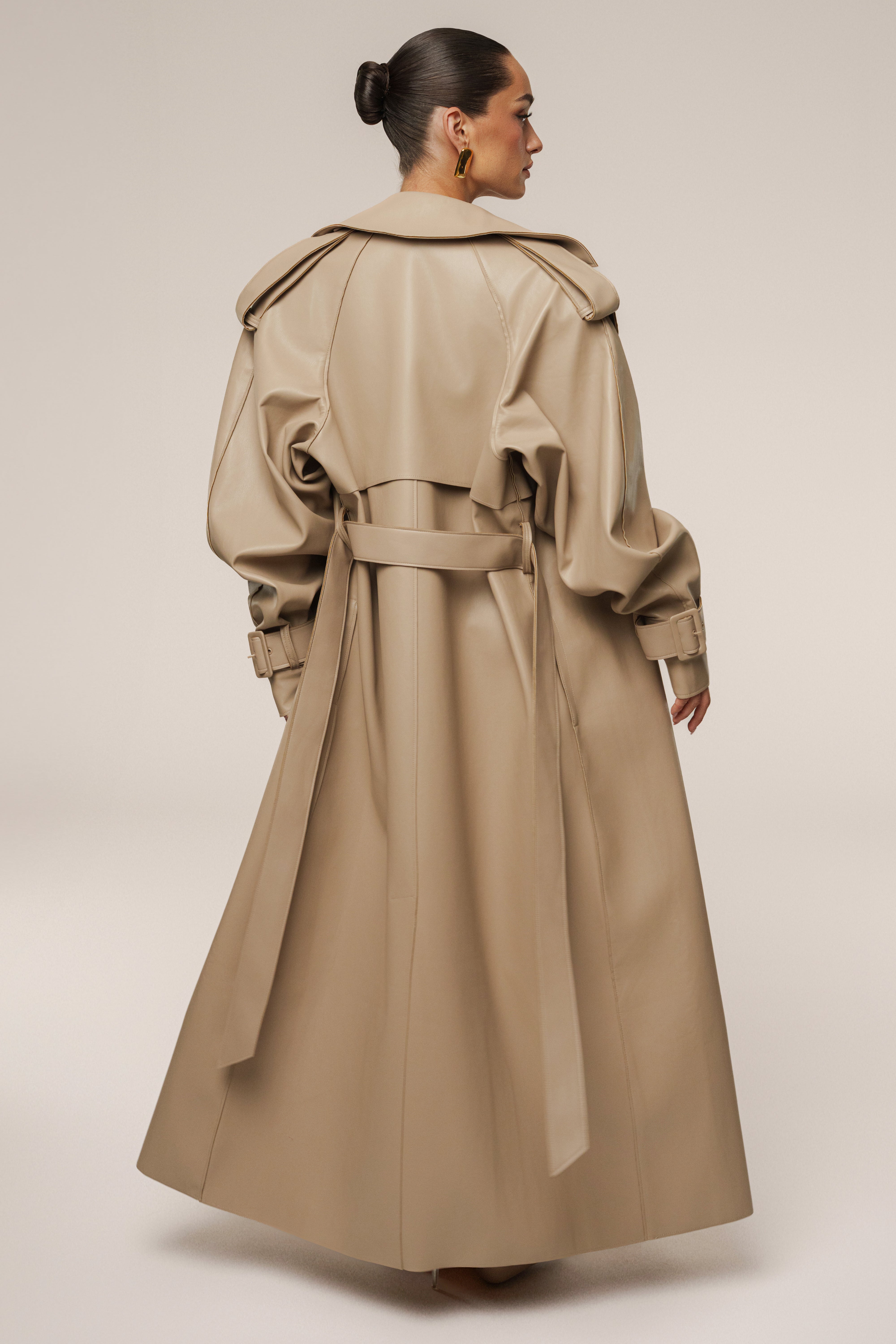 Tan The Icon PU Leather Coat - JLUXLABEL