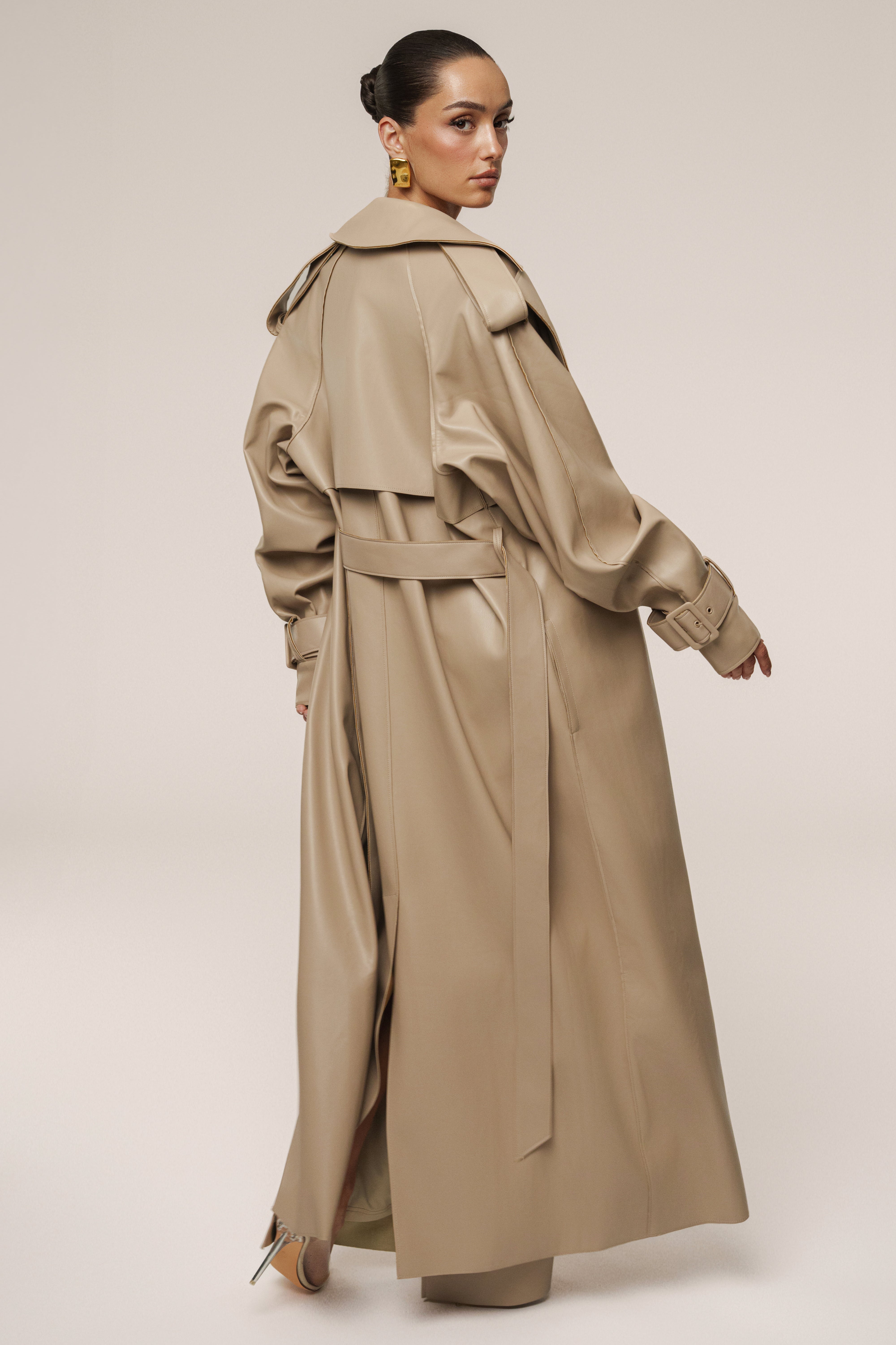 Tan The Icon PU Leather Coat - JLUXLABEL