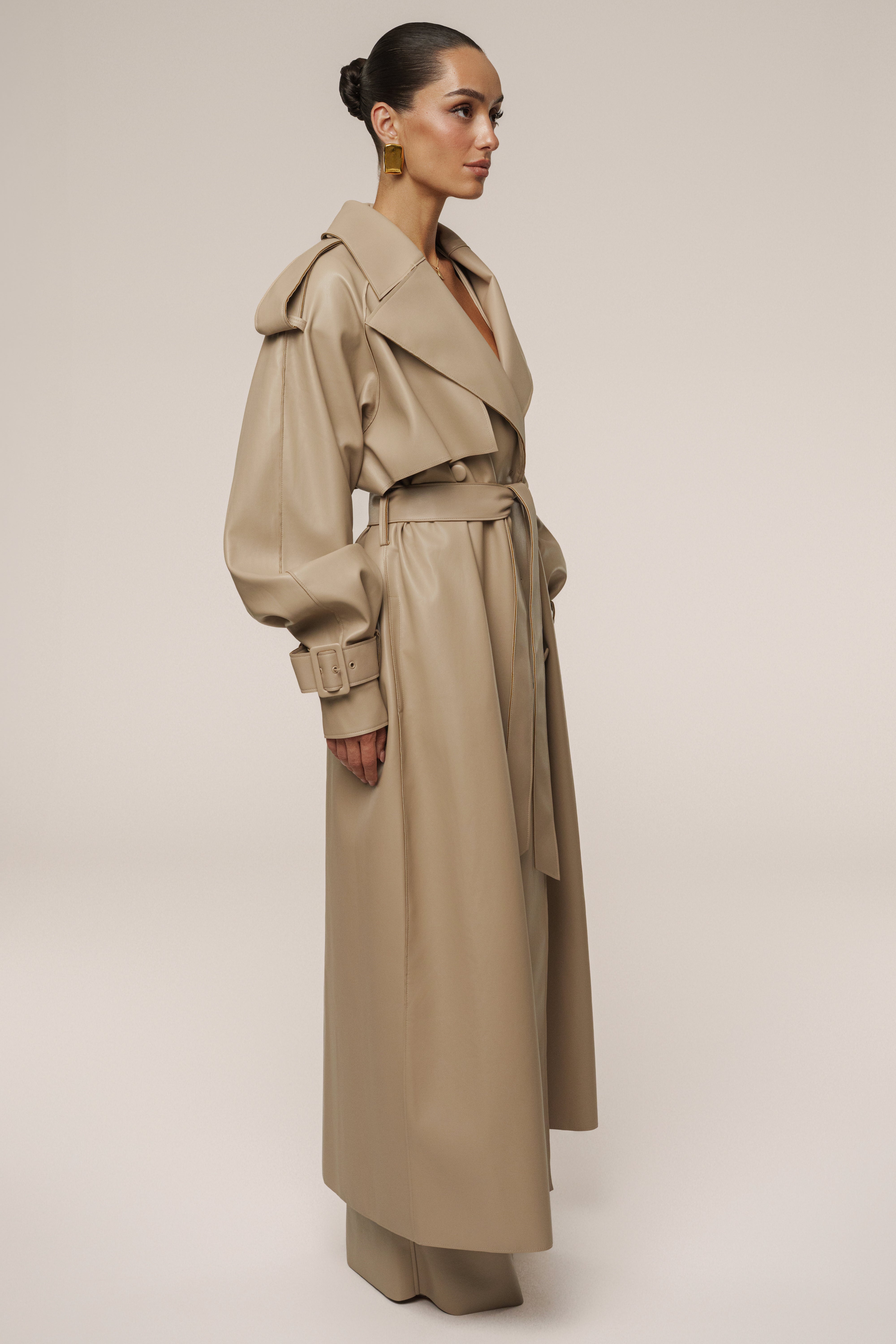 Tan The Icon PU Leather Coat - JLUXLABEL