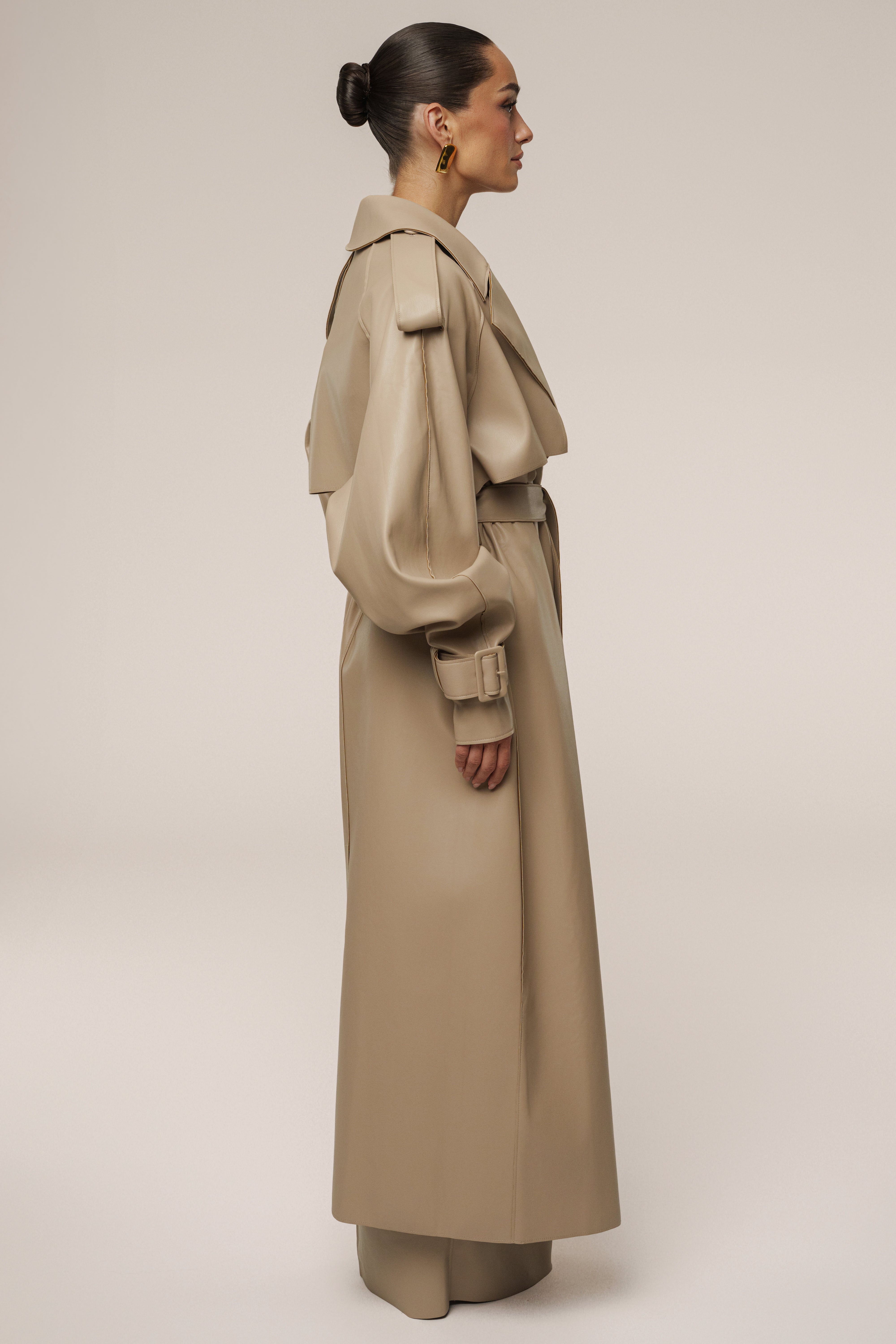 Tan The Icon PU Leather Coat - JLUXLABEL