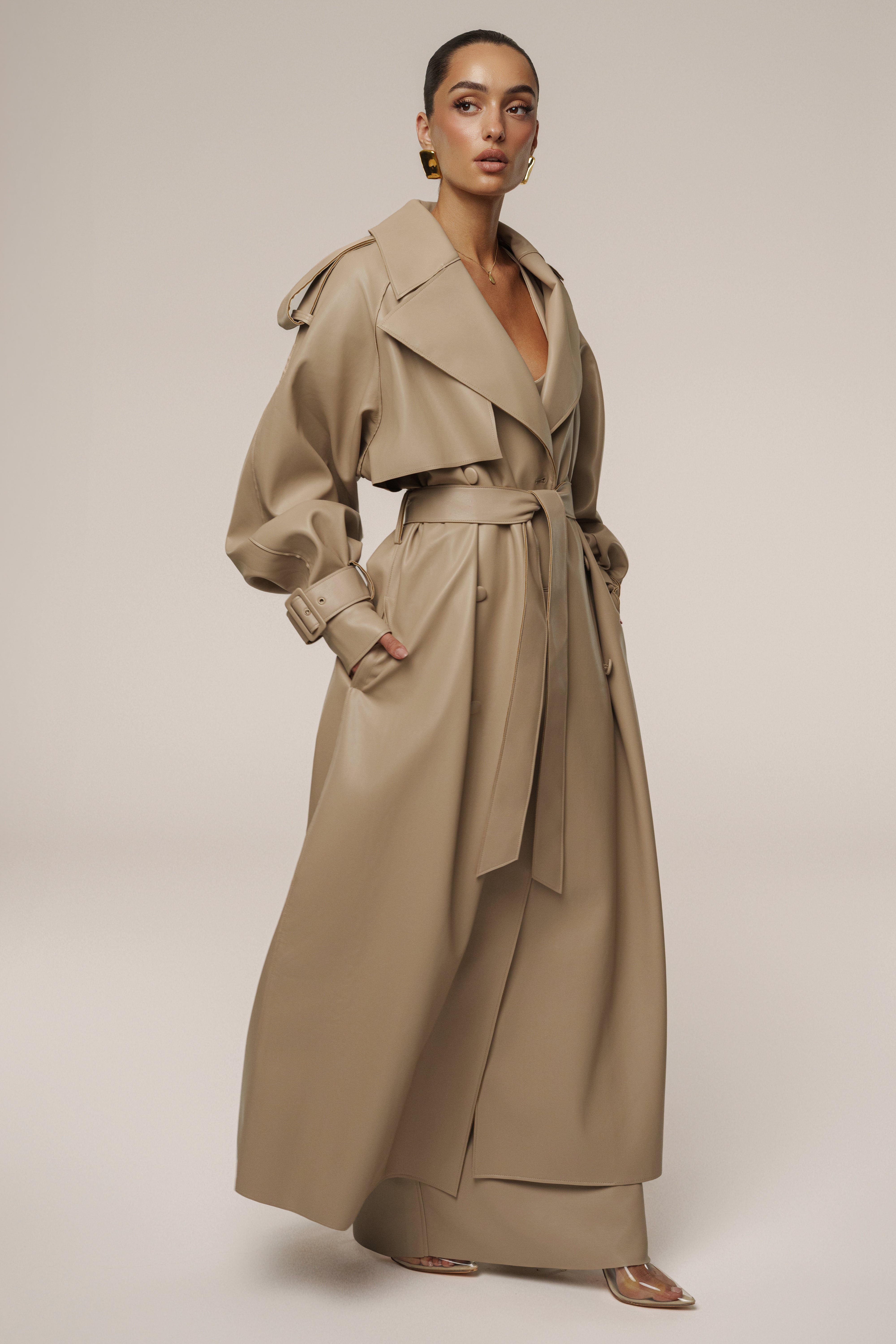 Tan The Icon PU Leather Coat - JLUXLABEL