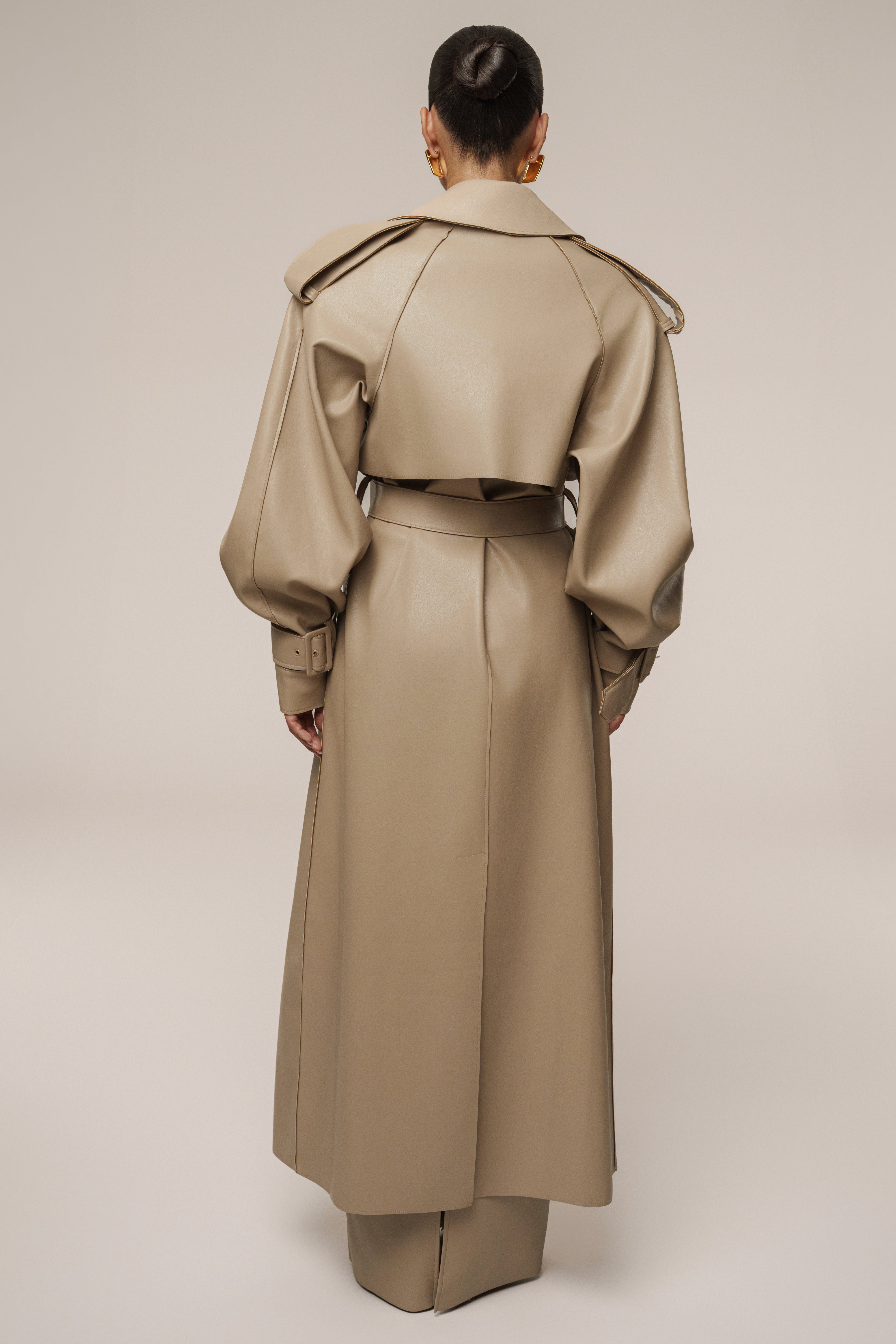 Tan The Icon PU Leather Coat - JLUXLABEL