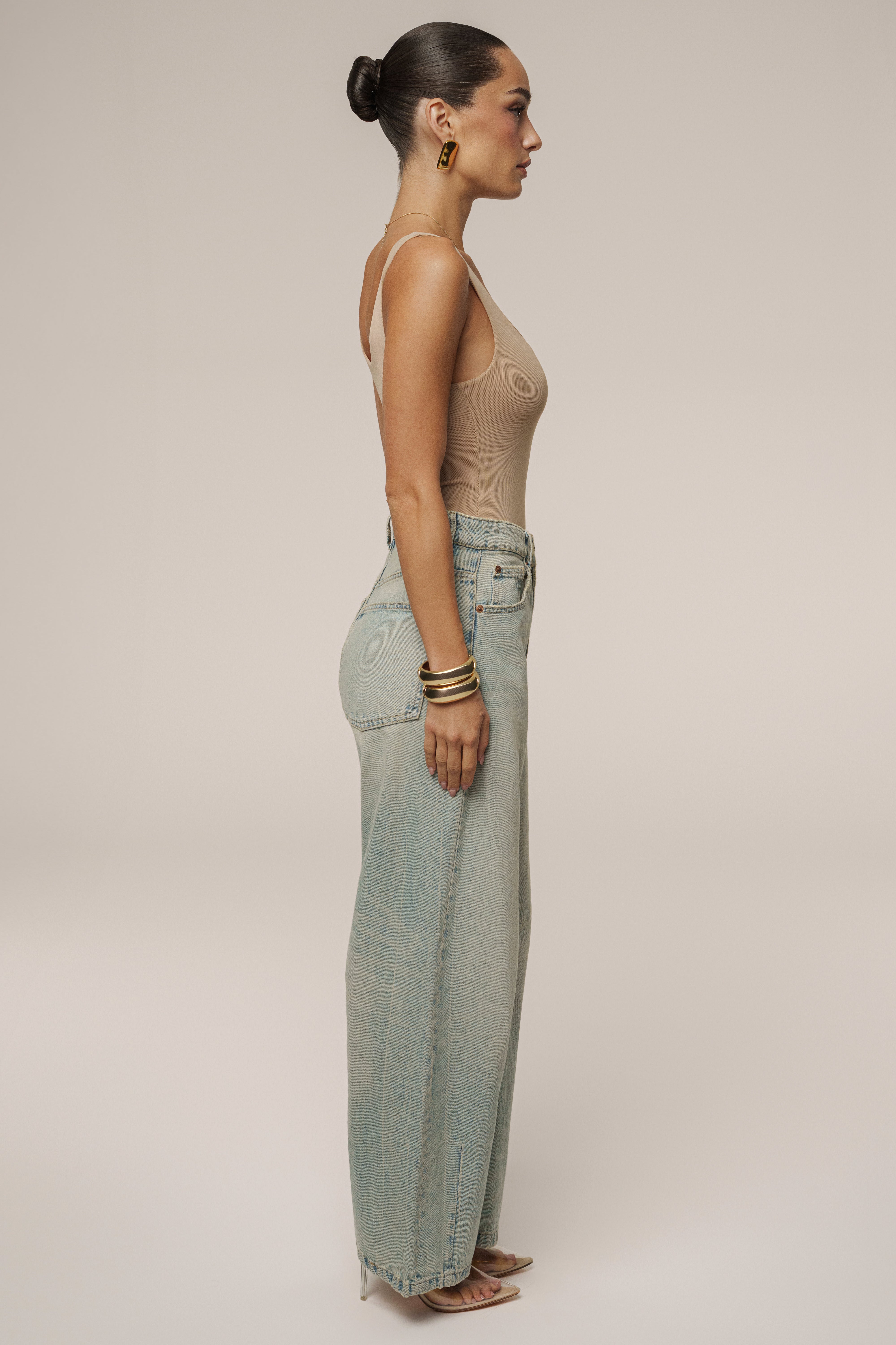 Beige Mesh Essentials Tank Bodysuit Undergarment - JLUXLABEL