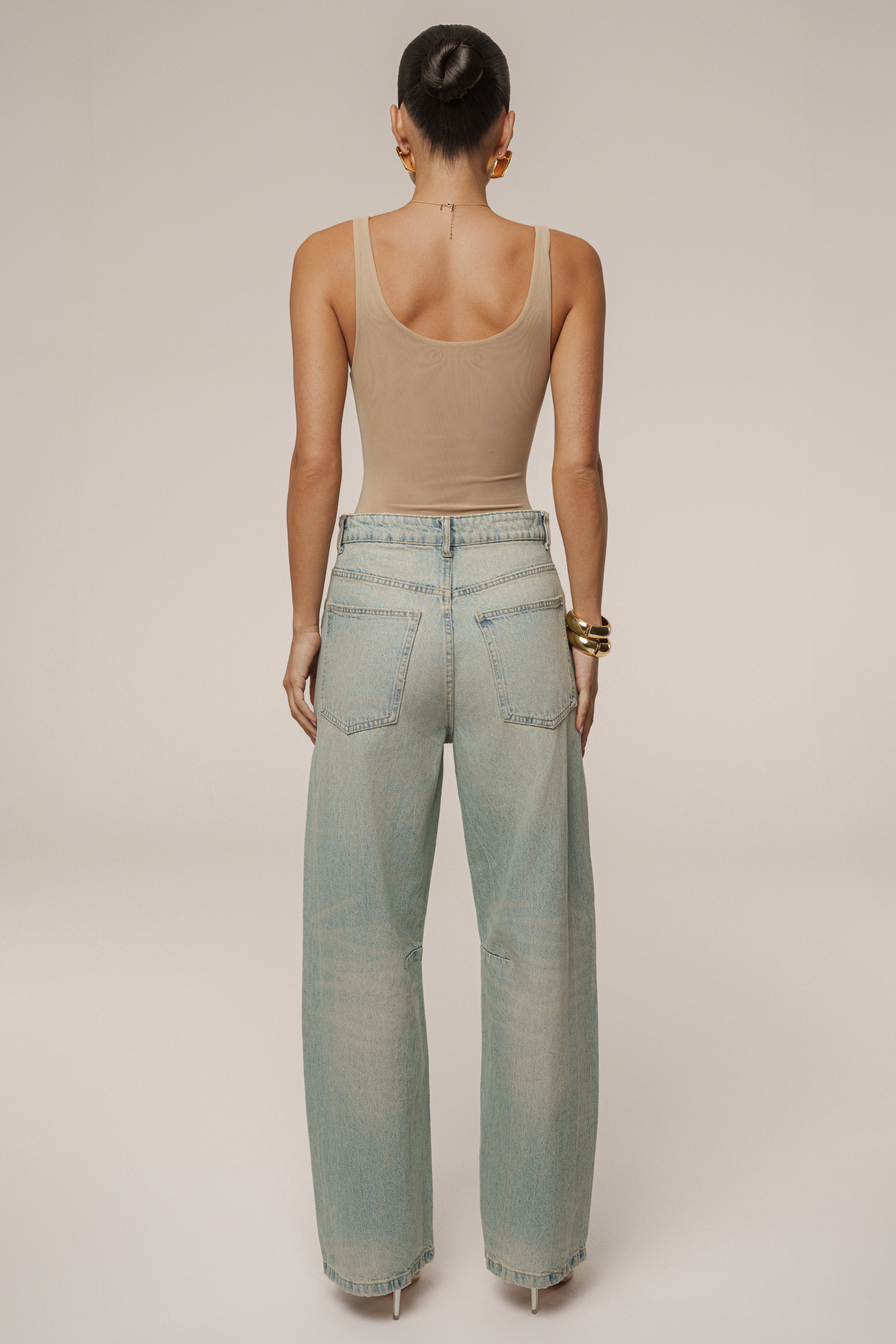 Beige Mesh Essentials Tank Bodysuit Undergarment - JLUXLABEL