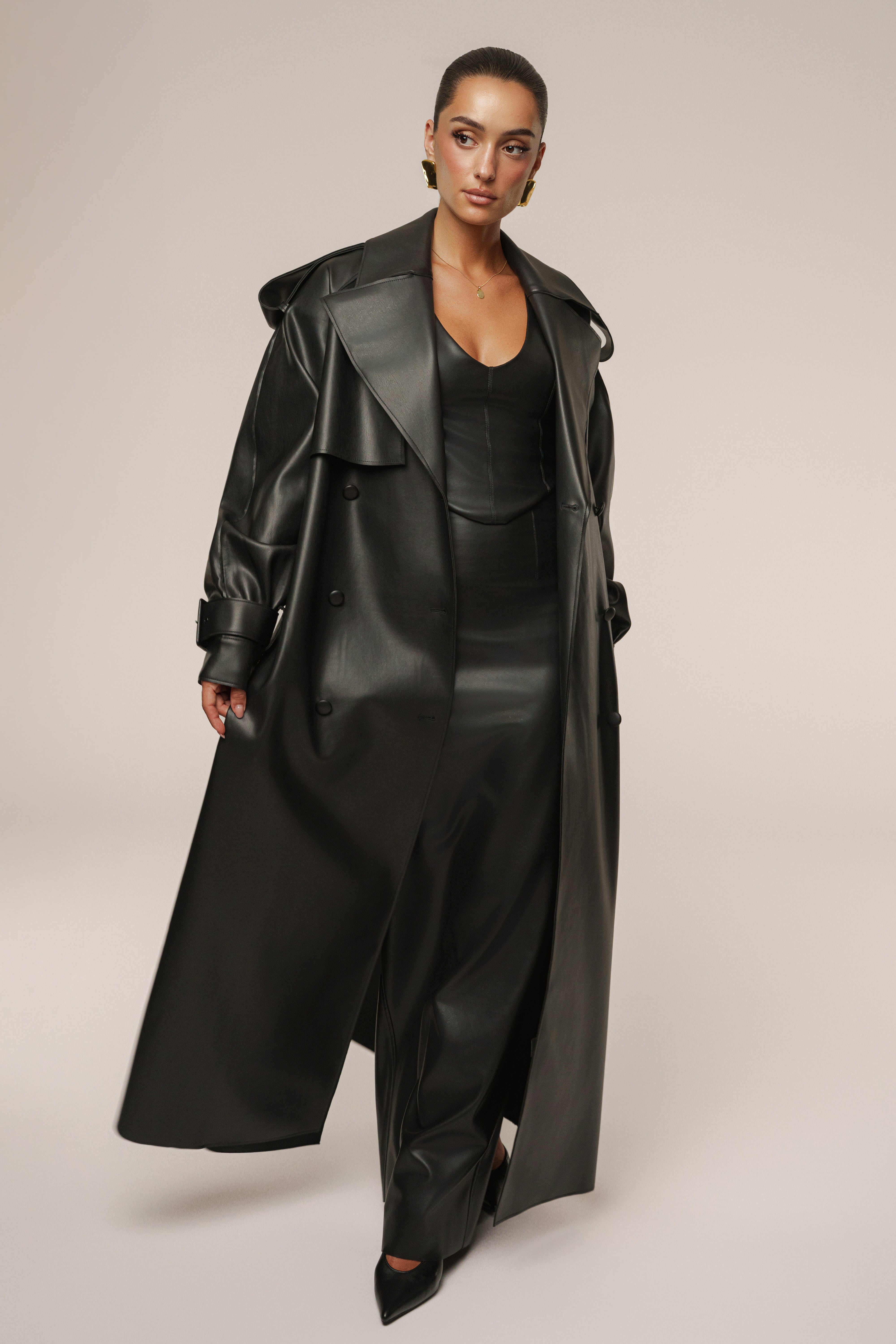 Black The Icon PU Leather Coat - JLUXLABEL
