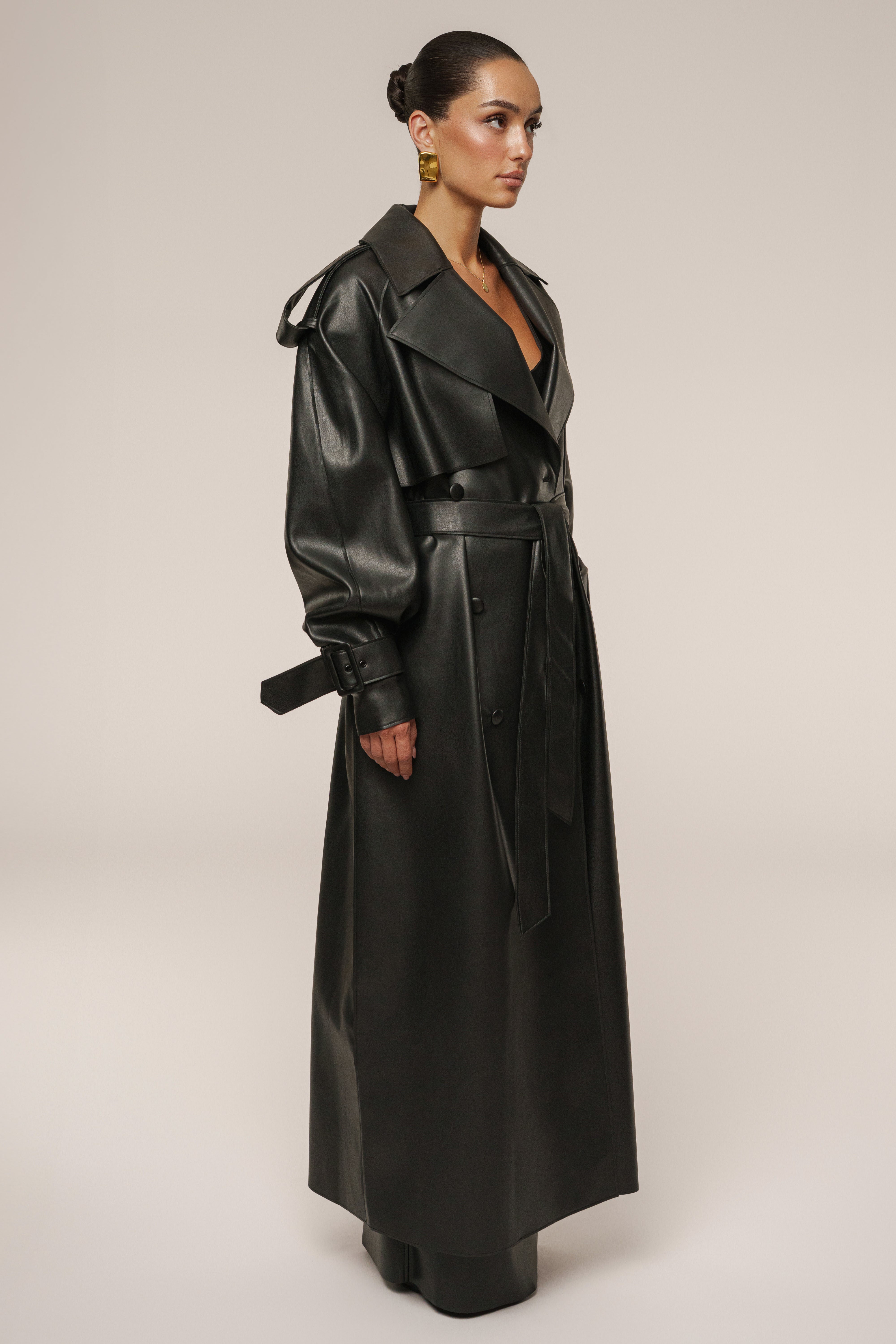 Black The Icon PU Leather Coat - JLUXLABEL